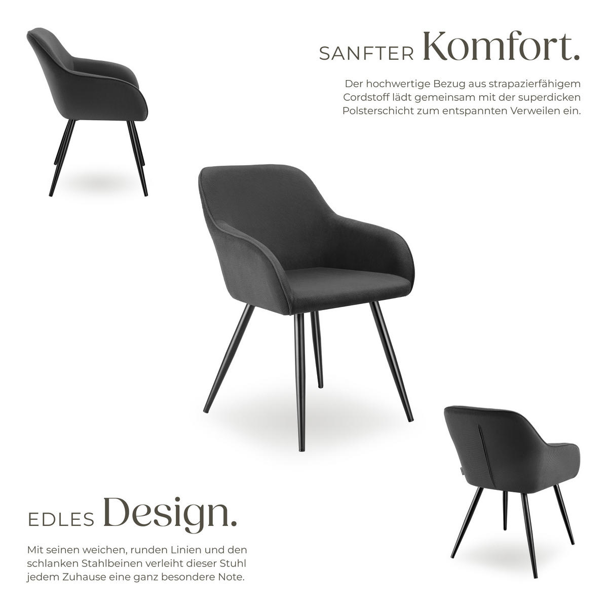 ESSZIMMERSTUHL 6er Set Marilyn 58 x 62 x 82 cm anthrazit/schwarz - Anthrazit/Schwarz, Kunststoff (62/82/58cm) - tectake