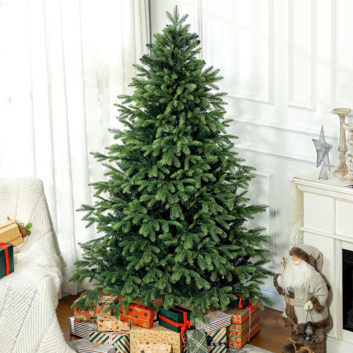 KÜNSTLICHER Weihnachtsbaum, 183 cm Christbaum mit 1700 Spitzen für Weihnachten - Grün, Kunststoff (183cm) - HOMCOM