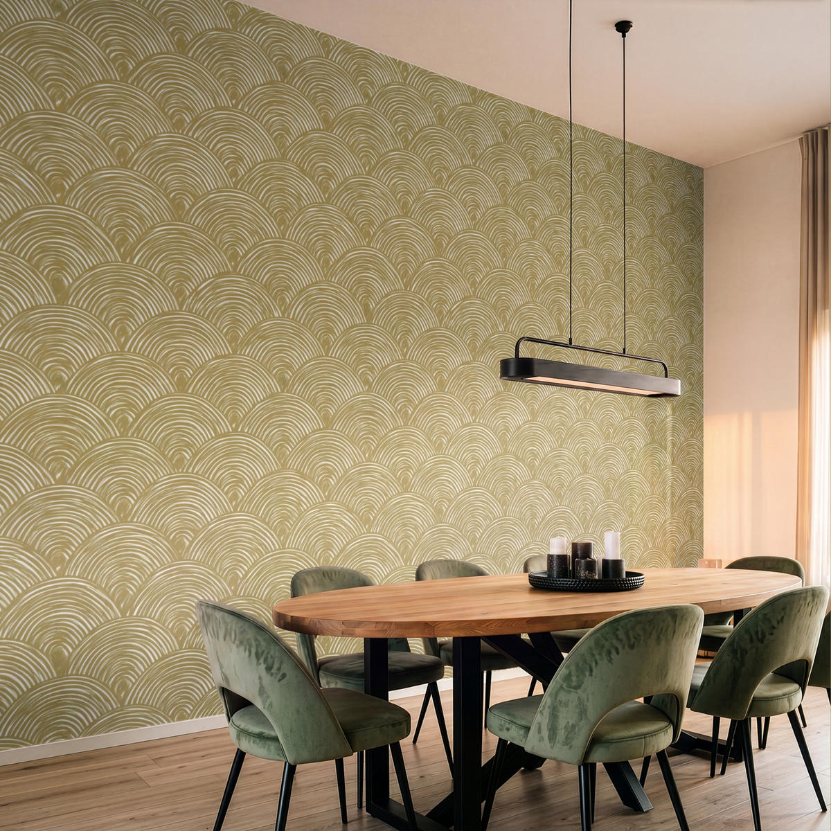 TAPETE - Fächer - Geometrisch - Grün - 400x300 cm - Goldfarben, Papier (400/300cm) - OnlyWow
