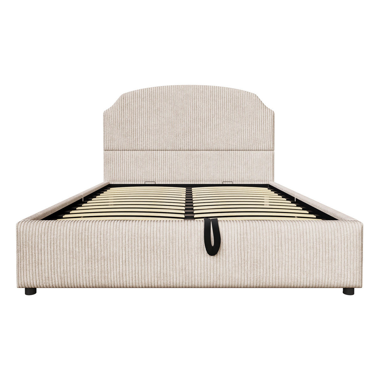 POLSTERBETT aus Plüschstoff 140x200 cm Beige mit hydraulischem Bettkasten und großem Kopfteil - Beige, Textil (140/200cm) - Modfu
