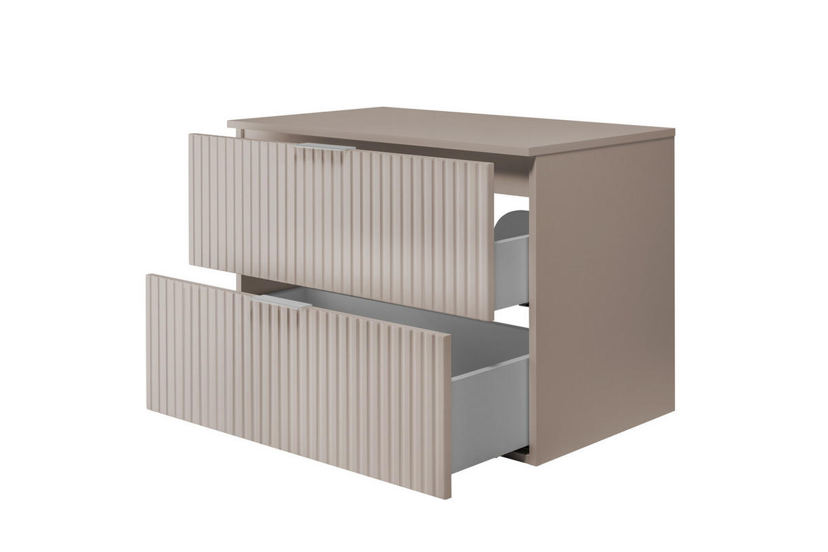 WASCHBECKUNTERSCHRANK, Kaschmir, 80 x 57 x 46 cm, silberner Griff + Arbeitsplatte - Beige/Silberfarben, Holzwerkstoff (80/57/46cm) - 3XE LIVING