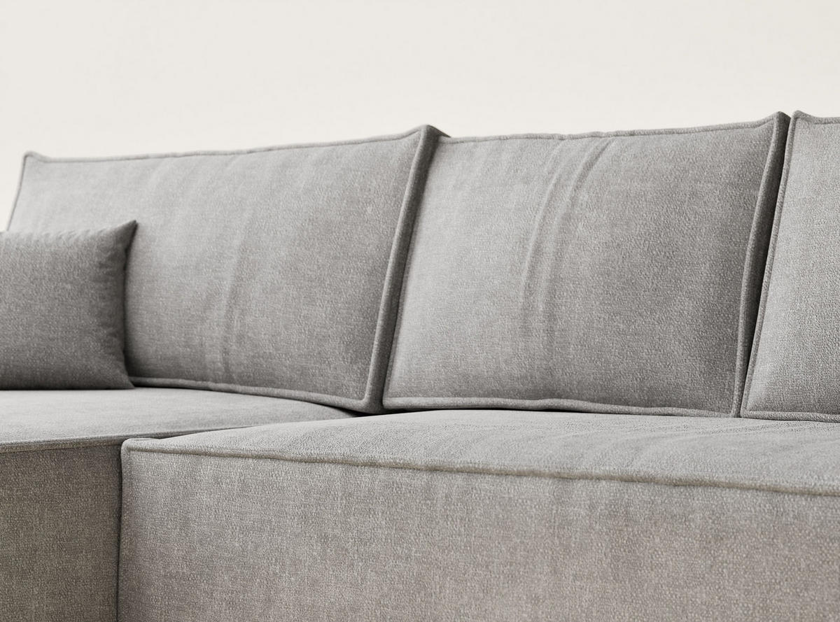 ECKSOFA Maze Beige grau Chenille-Stoff - Links Seite - Greige/Schwarz, Holz/Holzwerkstoff (185/294cm) - Maison de Reve