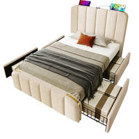 POLSTERBETT 90/200 cm Beige mit 4 Schubladen und USB- und Type-C-Anschlüssen - Beige, Textil (90/200cm) - Flora Grace