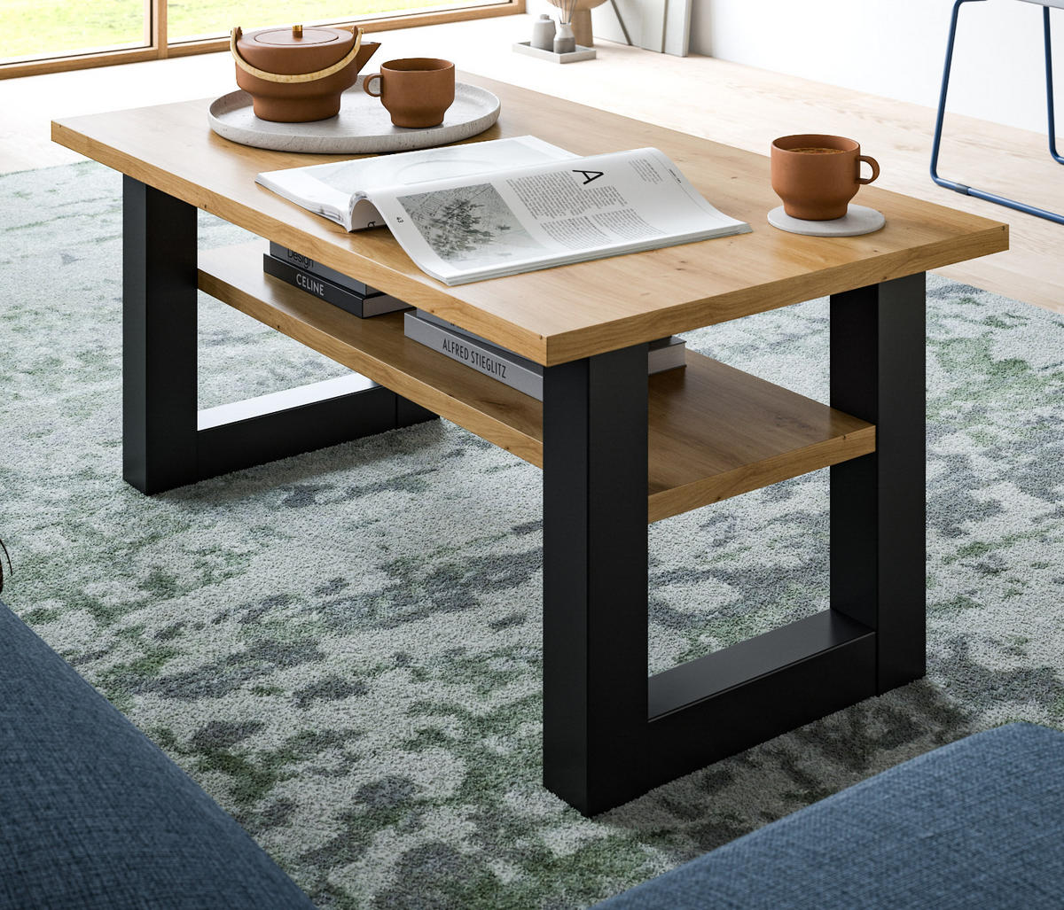 COUCHTISCH Eiche, grau 90 x 50 cm, Wohnzimmertisch mit Ablage - Dunkelgrau/Eiche Artisan, Holzwerkstoff/Metall (90/50/42cm) - Inn.Furn