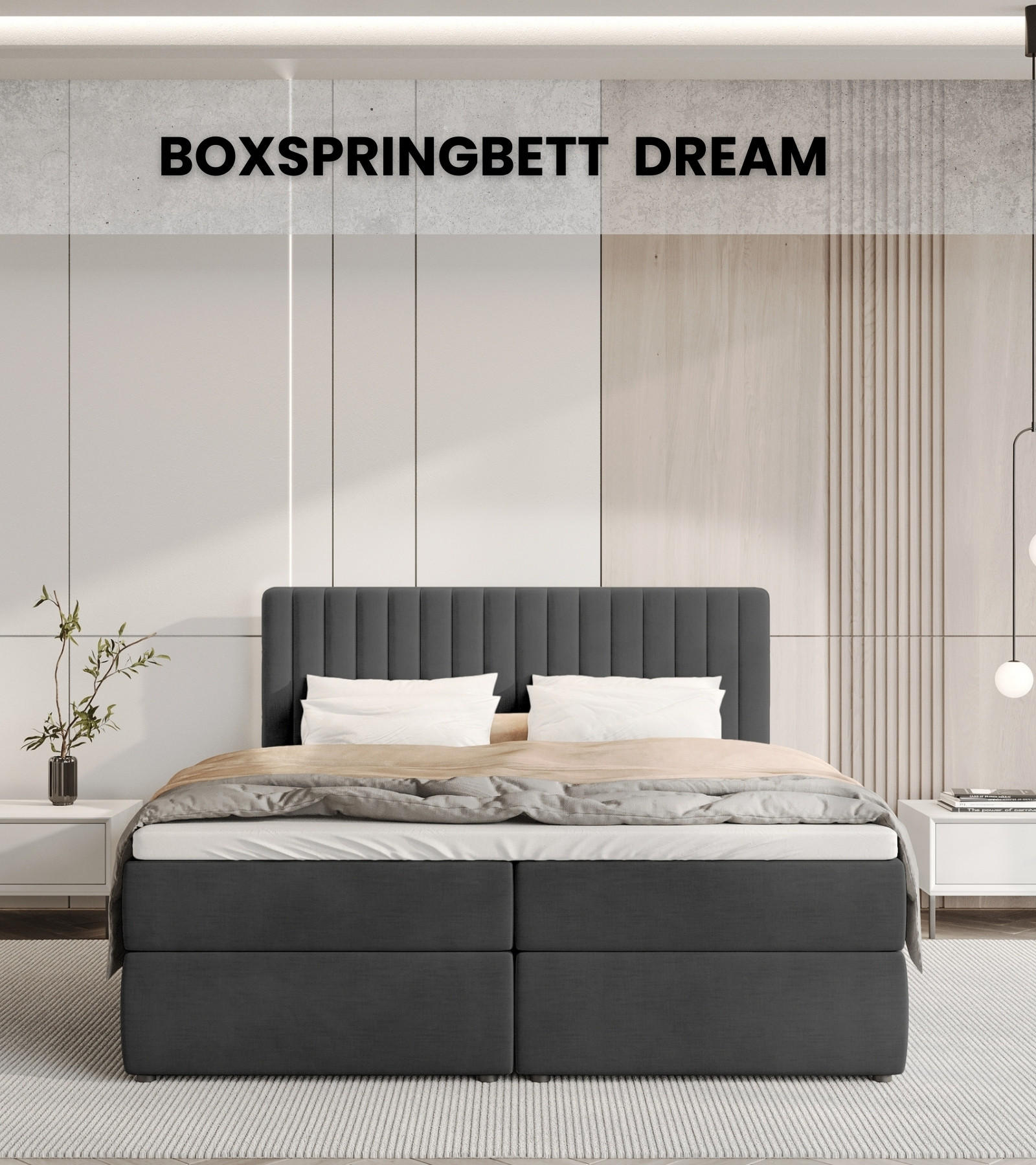 BOXBETT Dream mit Topper 180/200 Anthrazit - Anthrazit, Holzwerkstoff/Textil (180/200cm) - Bromarkt