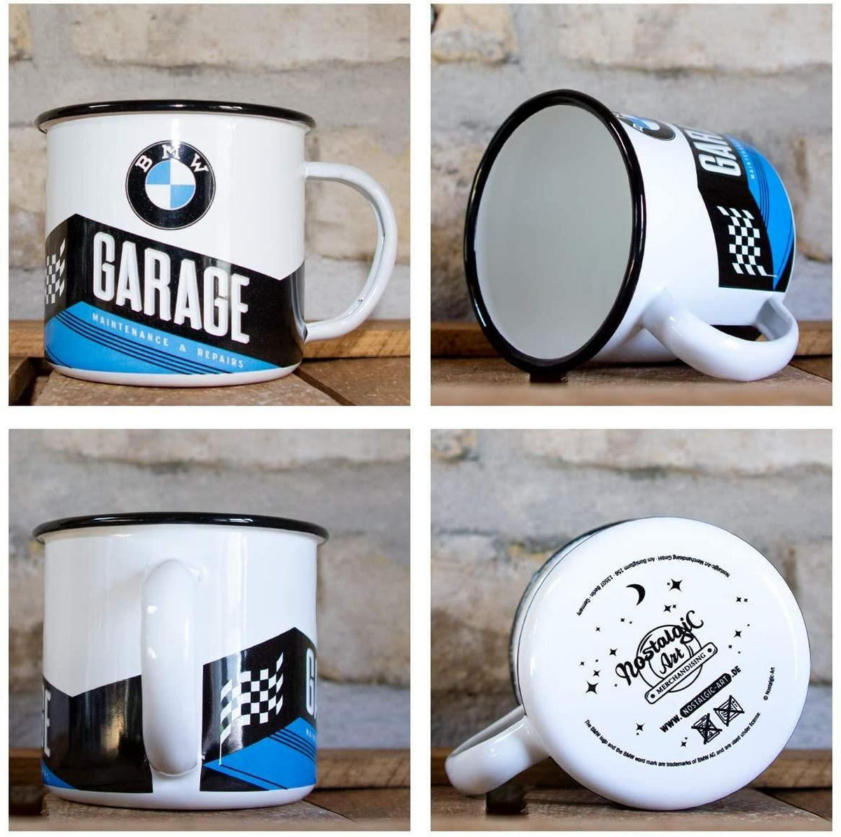EMAILLE-BECHER 360 ml BMW Garage - Blau/Schwarz, Metall (0.36L) - Nostalgic-Art