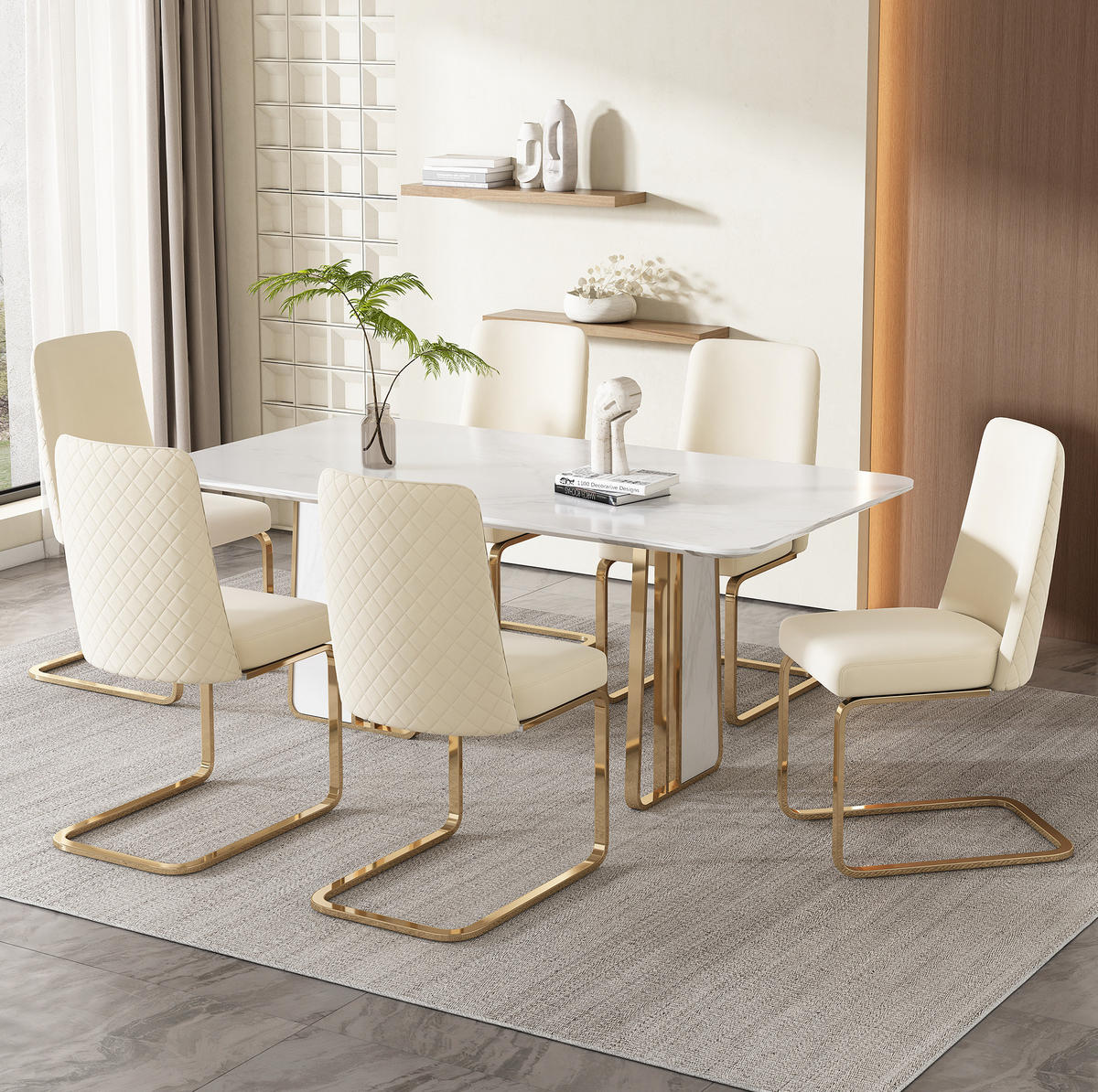 ESSZIMMERSTUHL Samt Beige mit Metallbeinen 6er-Set - Beige, Metall (45/88/52.2cm) - Meubliv