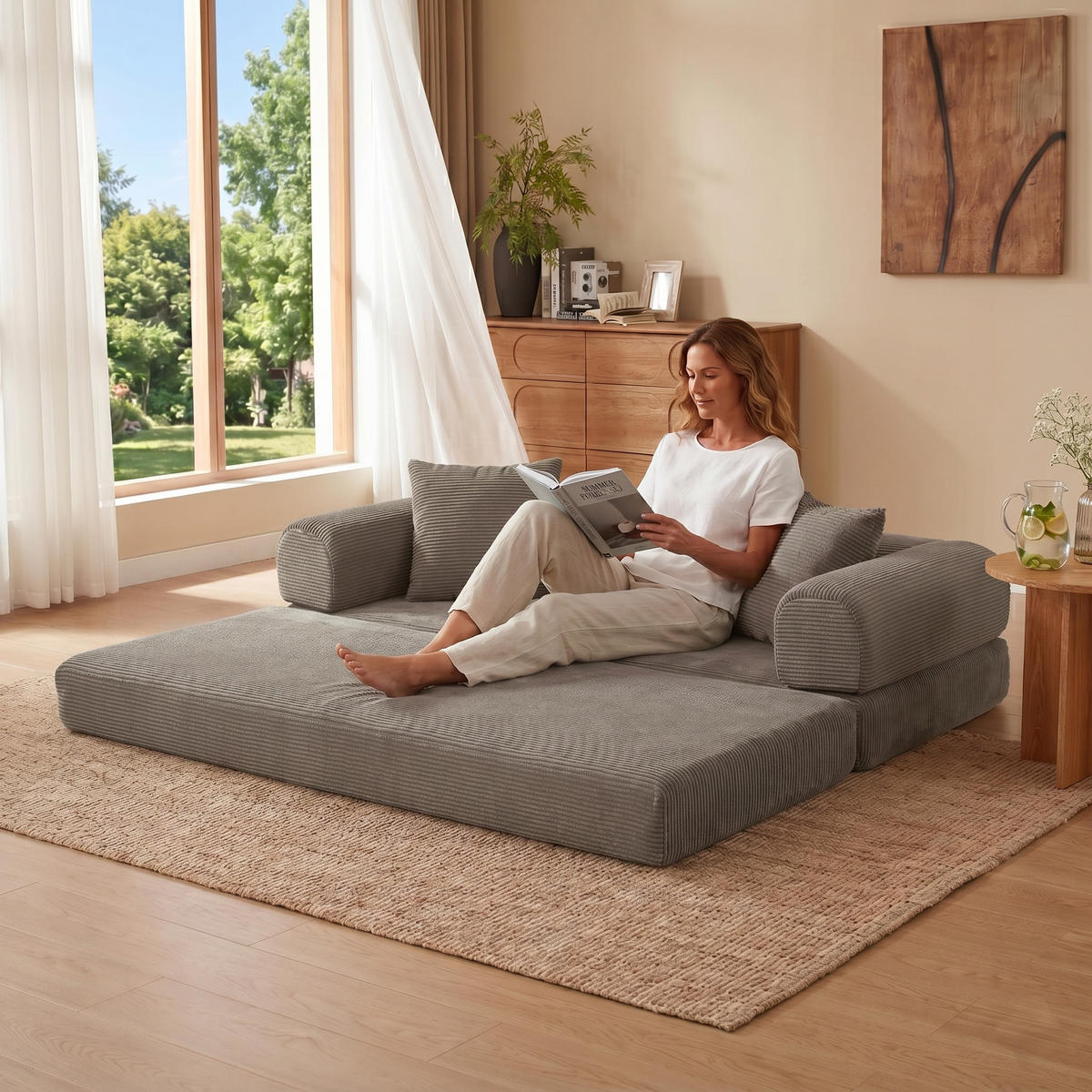 SCHLAFSOFA 2-Sitzer Sofa mit Schlaffunktion,Cord,Taupe - Taupe, Textil (195/59/89cm) - LVHOM