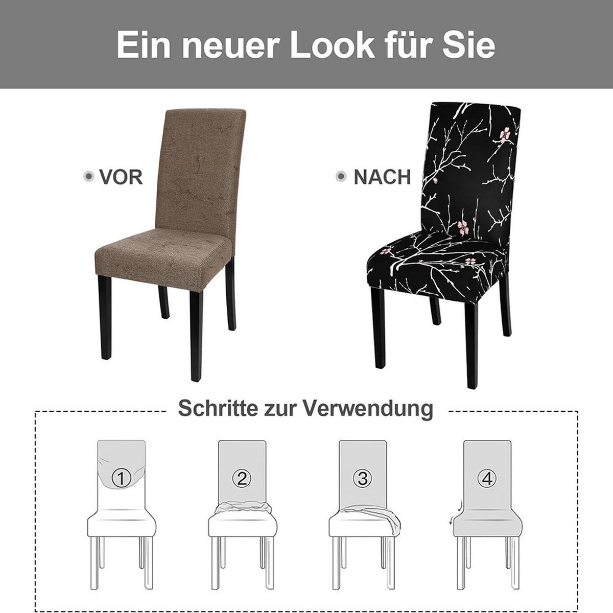 STUHLHUSSE Stretch Waschbar(4-tlg. Set) - Schwarz, Textil (15/25cm) - Kaket