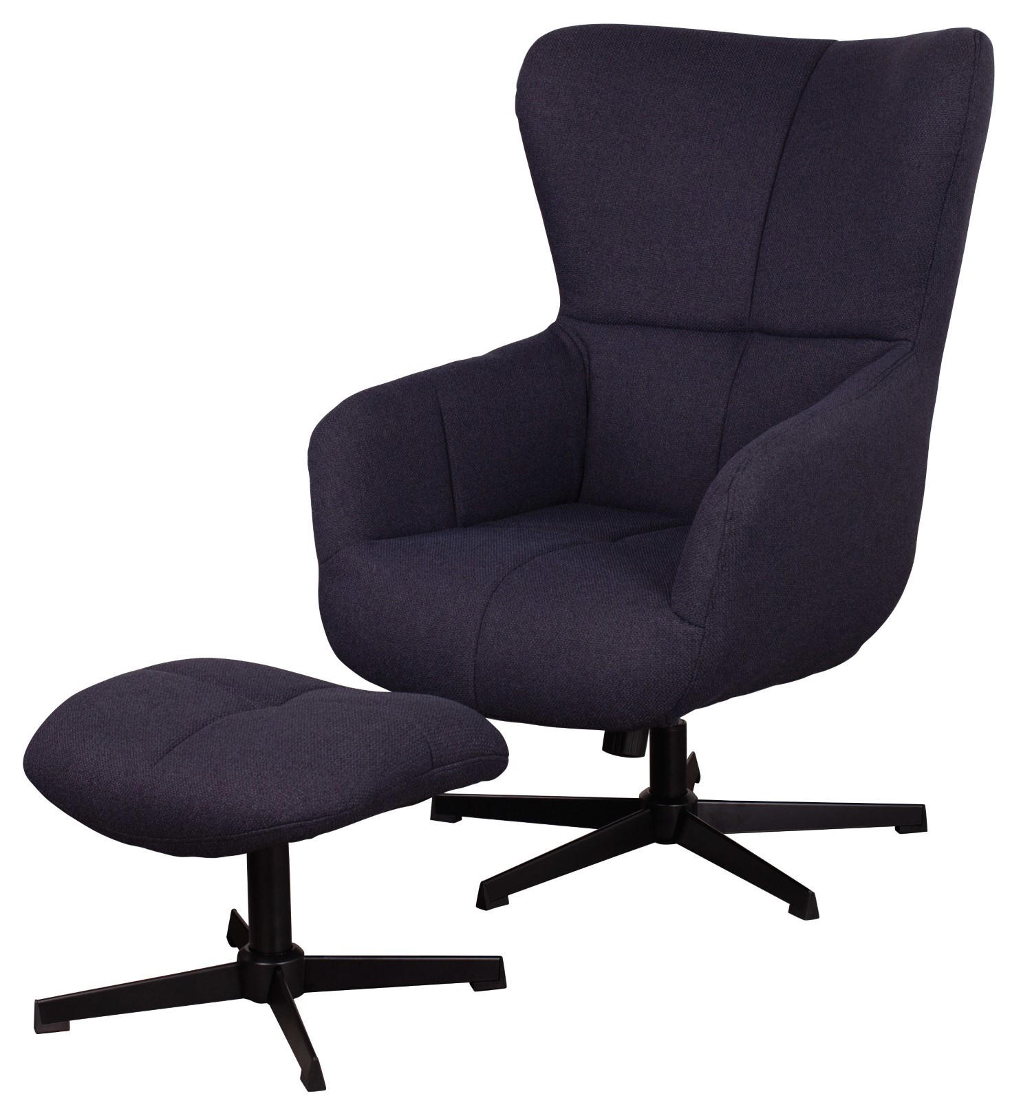 OHRENSESSEL-SET Sava inkl. Fußhocker - drehbar - dunkelblau - Schwarz/Dunkelblau, Textil/Metall (87/104/74cm) - bene living