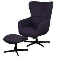 OHRENSESSEL-SET Sava inkl. Fußhocker - drehbar - dunkelblau - Schwarz/Dunkelblau, Textil/Metall (87/104/74cm) - bene living