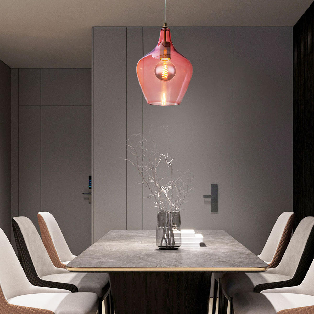 HÄNGELEUCHTE PASO Glas Rosa Silber - Rosa, Glas (22/22/150cm) - Nowa