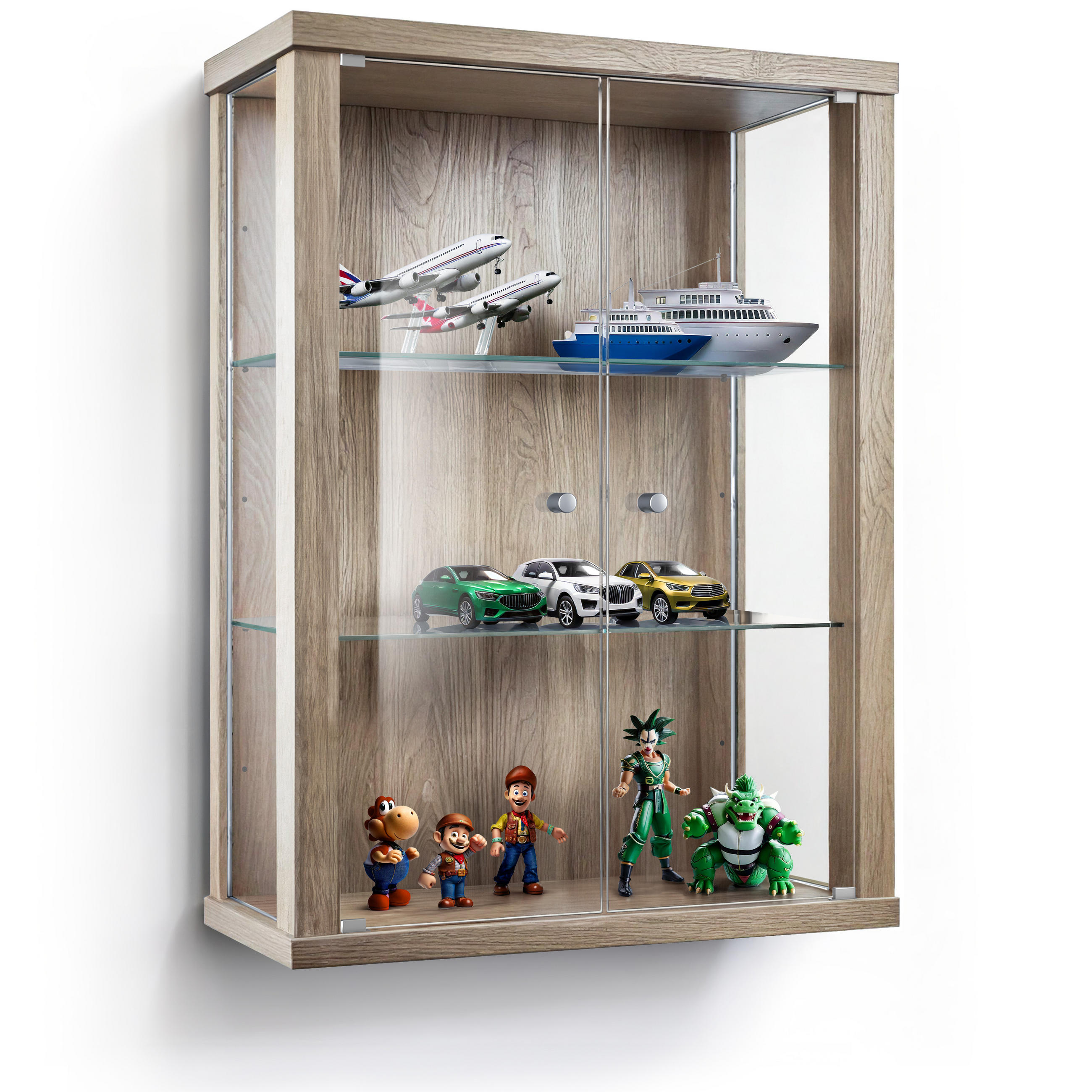 HÄNGEVITRINE 25/60/80 cm mit 2 höhenverstellbaren Glasböden - Transparent/Silberfarben, Glas/Holzwerkstoff (60/80/25cm) - K-Möbel