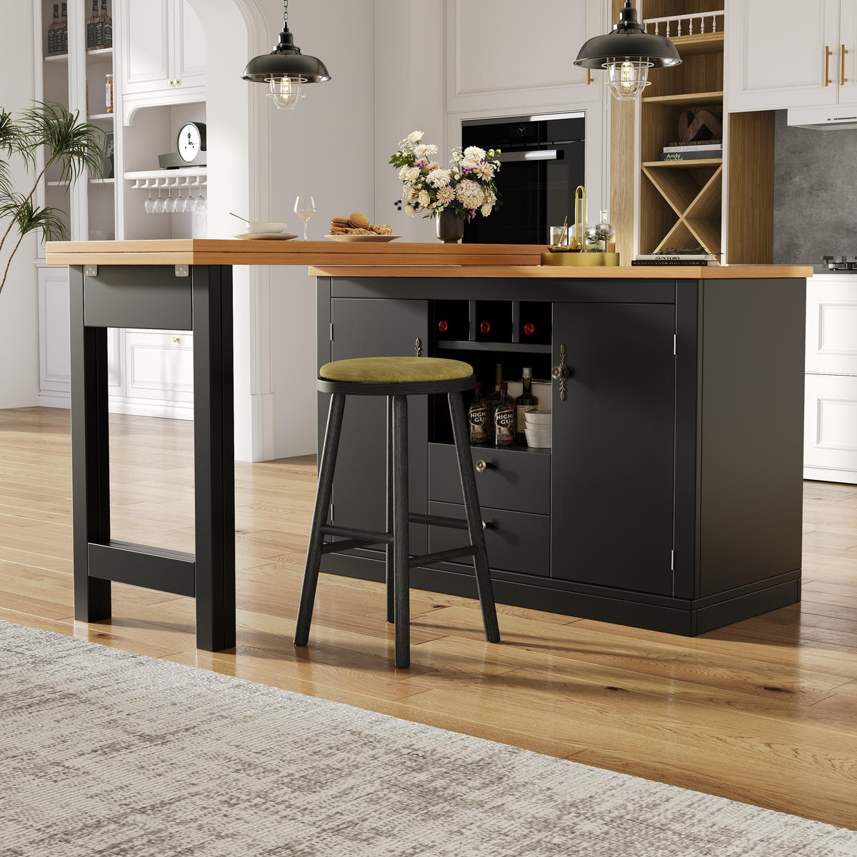 BARTISCH 360° Drehbar 120-180cm Ausziehbar Stauraum Schwarz - Schwarz, Holzwerkstoff (40/120/71.5cm) - FLIEKS