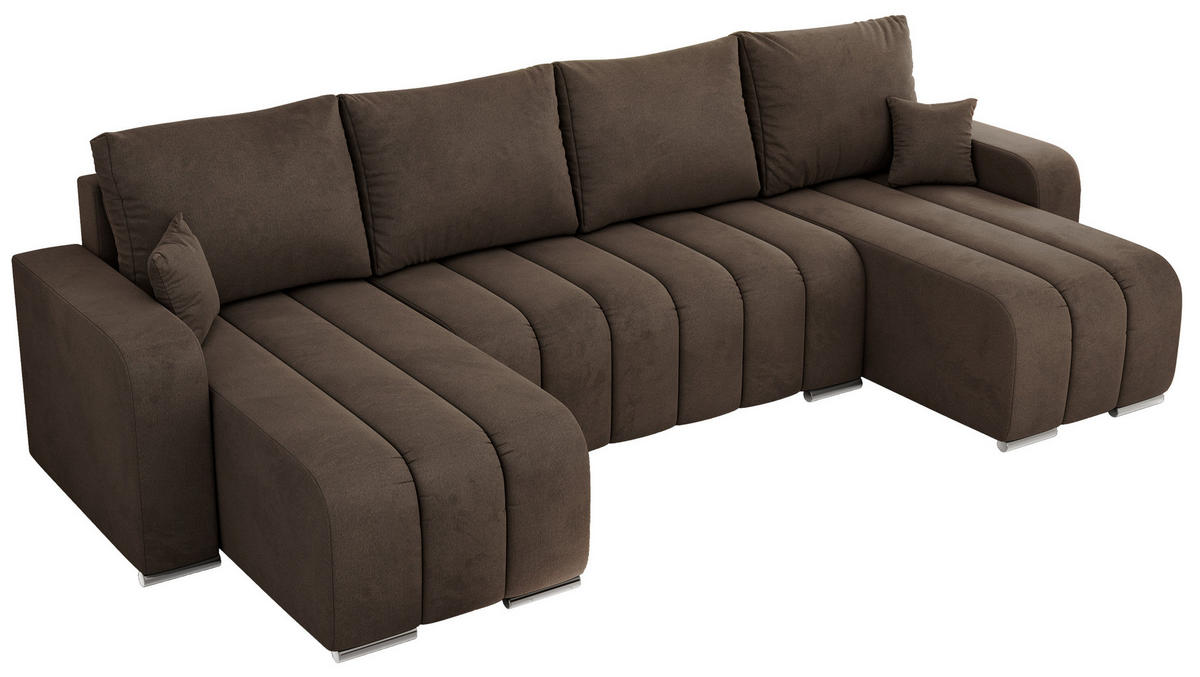WOHNLANDSCHAFT KIRASSO U Braun Velvet - Braun/Grau, Textil/Metall (320/86/147cm) - MKS