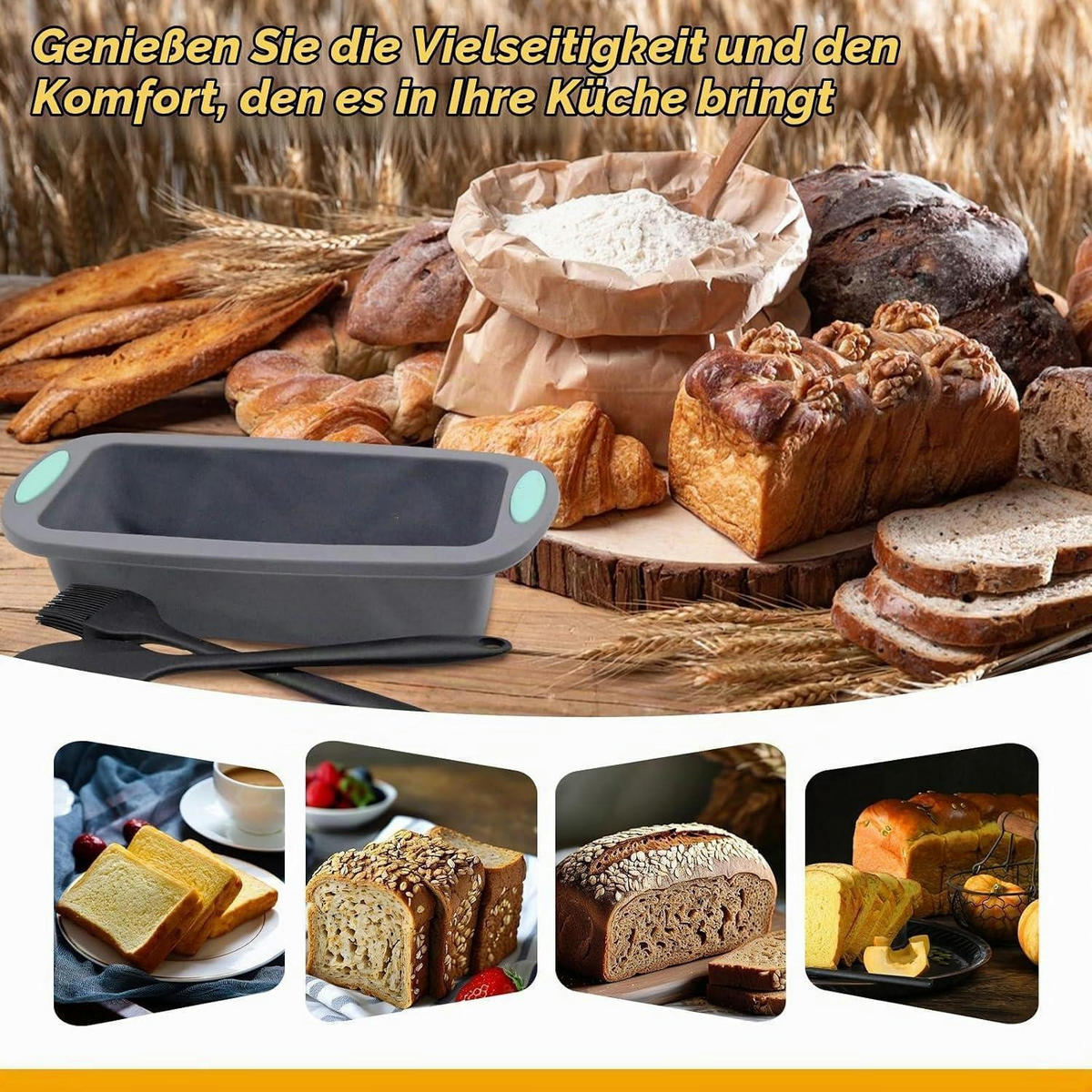 BROTBACKFORM Silikon 3-teiliges Set 28 cm - Grau, Kunststoff (12/6.5/28cm)