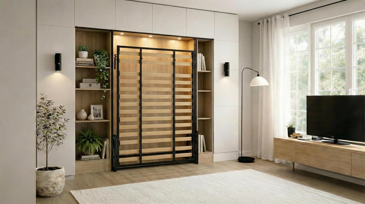 WANDBETT Morphy Classik Modulares SizeFlex- und TypeFlex-System - 135x190 Vertikal - Schwarz, Holz/Metall (135/190cm) - WallBedKing