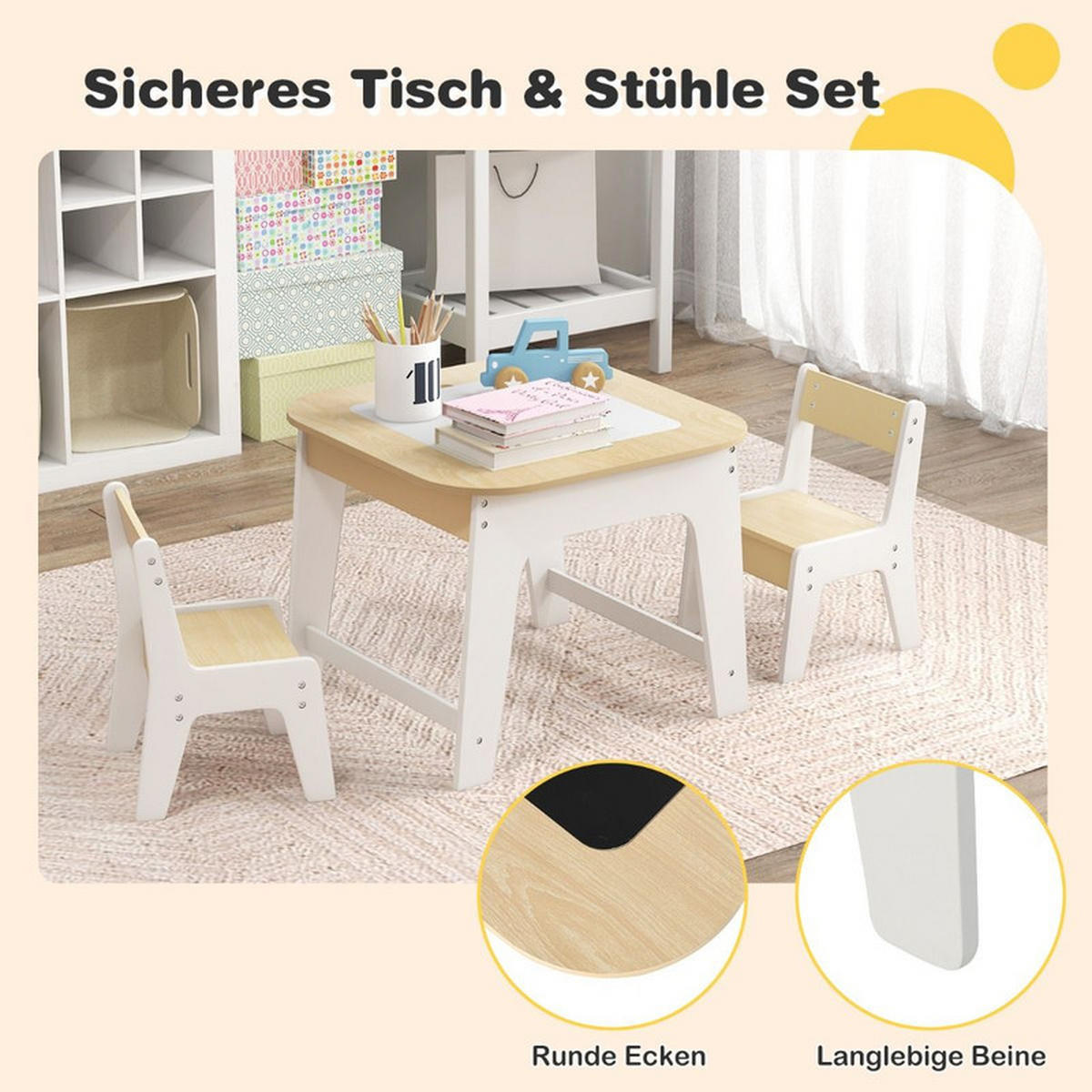 KINDERTISCH mit 2 Stühlen weiß (3-tlg) - Weiß, Holzwerkstoff (60/49/60cm) - COSTWAY