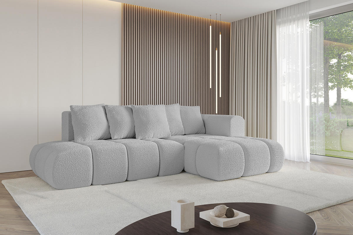 ECKSOFA Ottomane Rechts CLOUD-L-v1 289x180x40 Hellgrau Bouclé - Hellgrau, Holzwerkstoff/Kunststoff (289/180cm) - ALTDECOR
