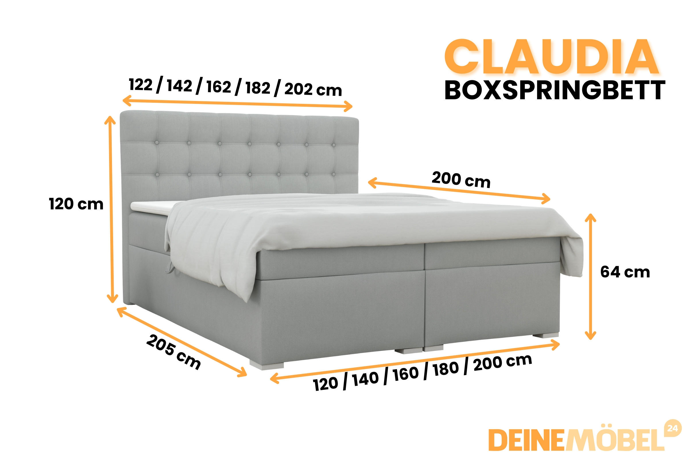 Thumbnail - Deine Möbel 24 Boxbett, Hellgrau, Holzwerkstoff, H4, Höhe ca. 19 cm, 160x200 cm, Schlafzimmer, Betten, Boxspringbetten