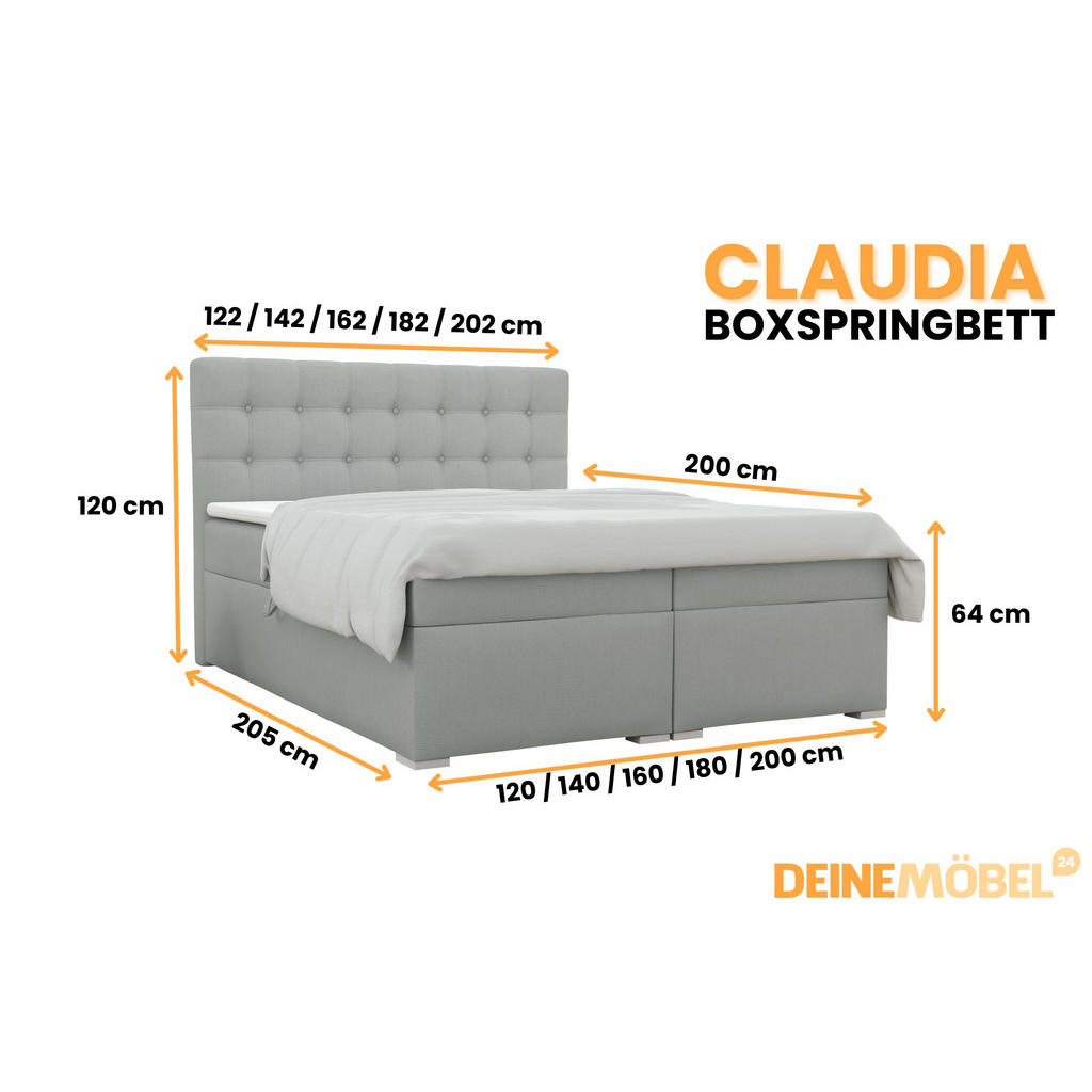 Thumbnail - Deine Möbel 24 Boxbett, Hellgrau, Holzwerkstoff, H4, Höhe ca. 19 cm, 180x200 cm, Schlafzimmer, Betten, Boxspringbetten