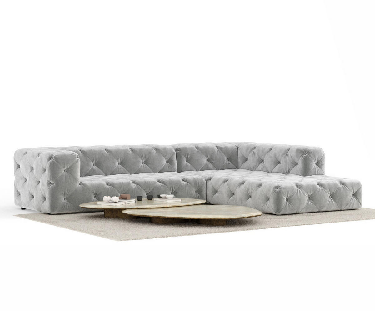 ECKSOFA Cosimo Hellgrau Samtstoff - Hellgrau/Schwarz, Holz/Holzwerkstoff (325/228cm) - Maison de Reve