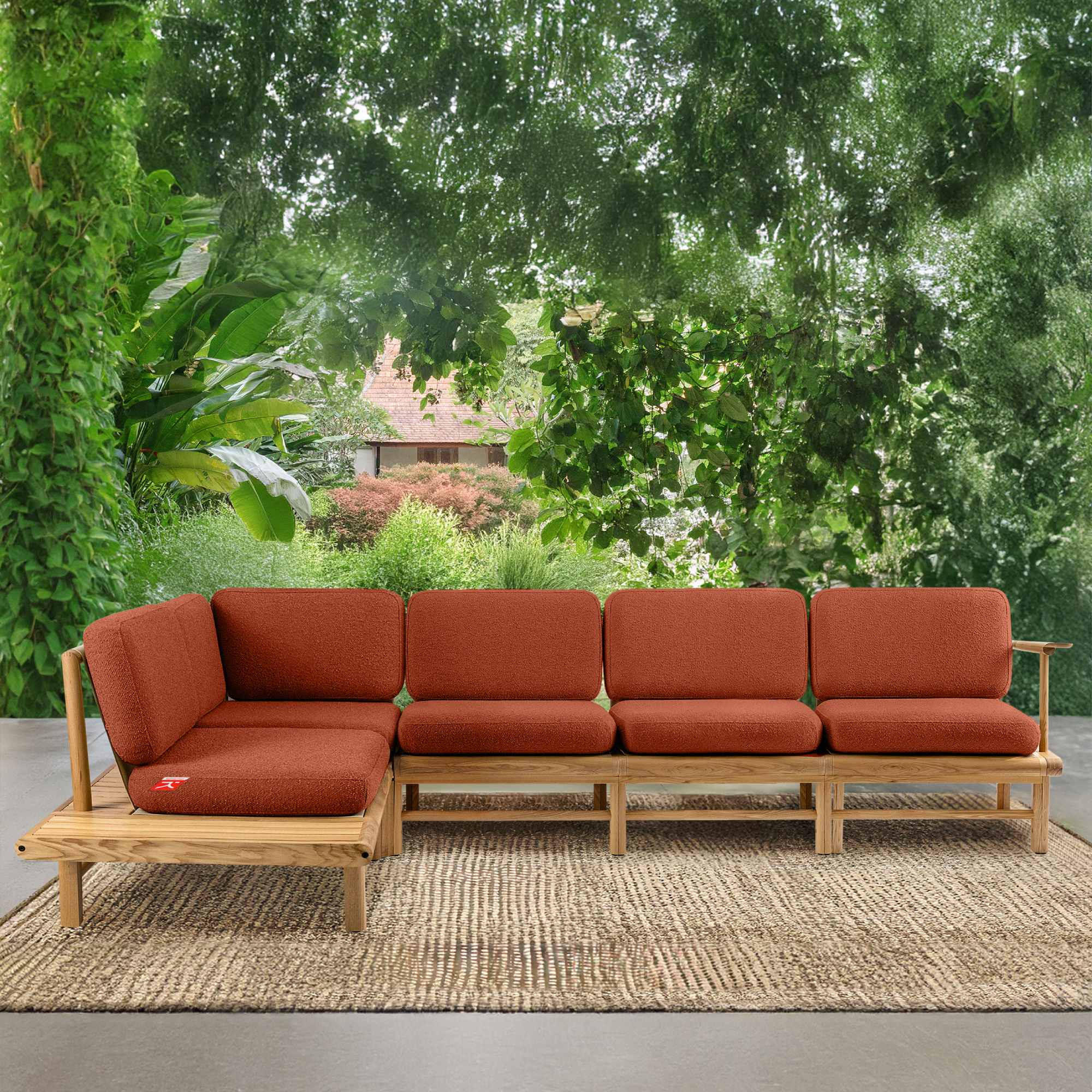 LOUNGESOFA ATREDA links - Orange, Holz/Textil (300/80/175cm) - KONSIMO®