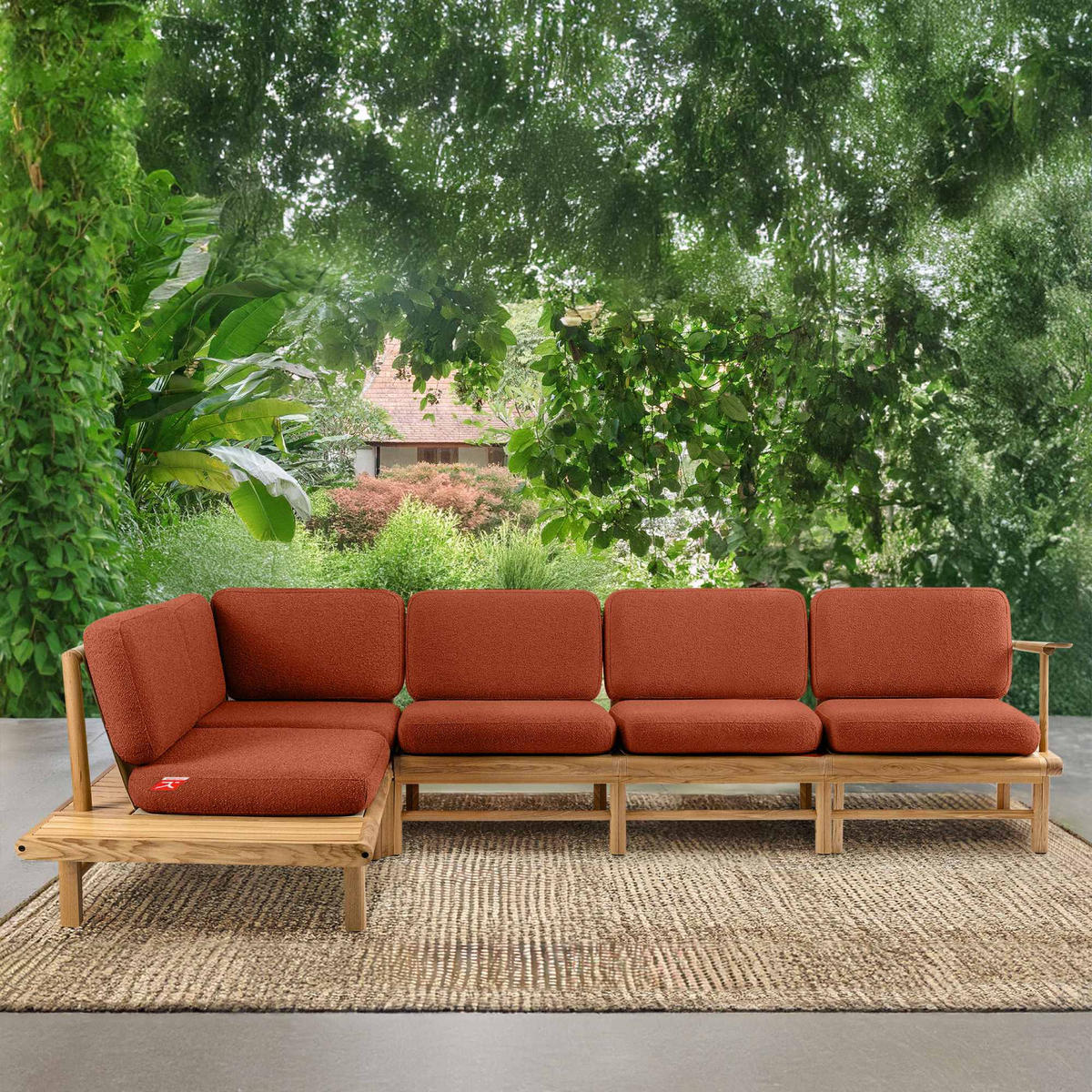 LOUNGESOFA ATREDA links - Orange, Holz/Textil (300/80/175cm) - KONSIMO®