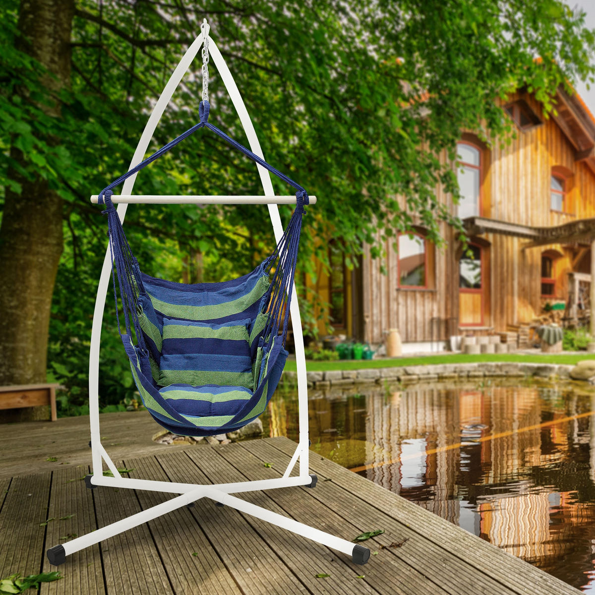 HÄNGESESSEL Baumwolle, Blau/Grün - Blau, Metall (110/208/110cm) - ECD-Germany