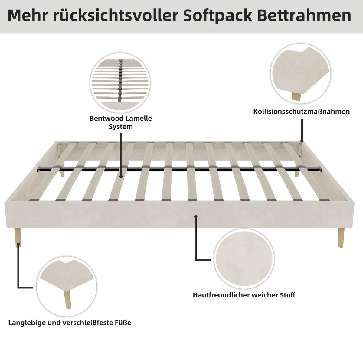 POLSTERBETT 140/200 cm mit geometrischem Kopfteil, Lattenrost und Stoffbezug, Beige - Beige, Textil (140/200cm) - Redom