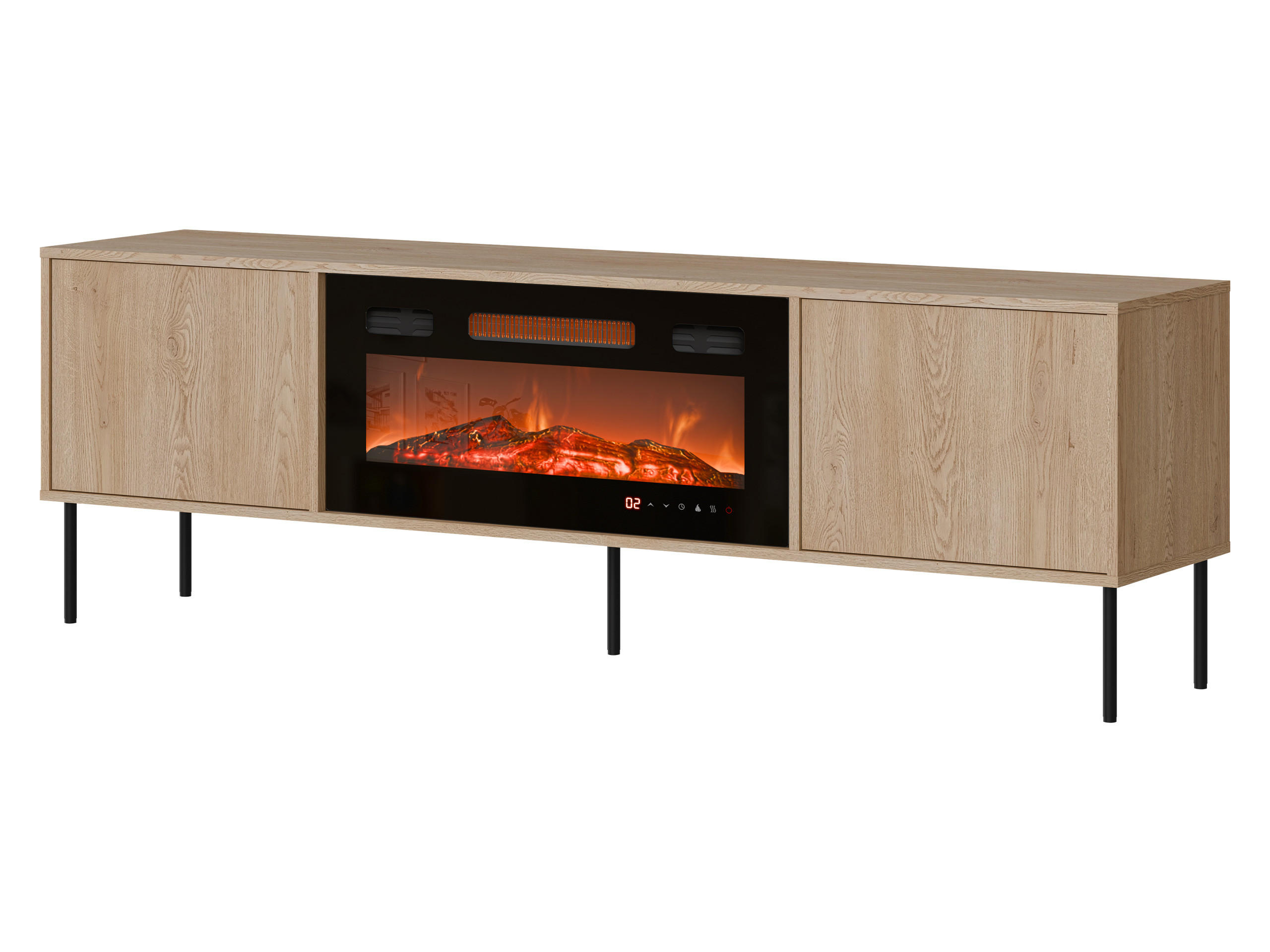 TV-LOWBOARD Domi 180 2D EF mit Kamin - Eichefarben/Schwarz, Holzwerkstoff/Metall (183/60/40cm) - MIRJAN24