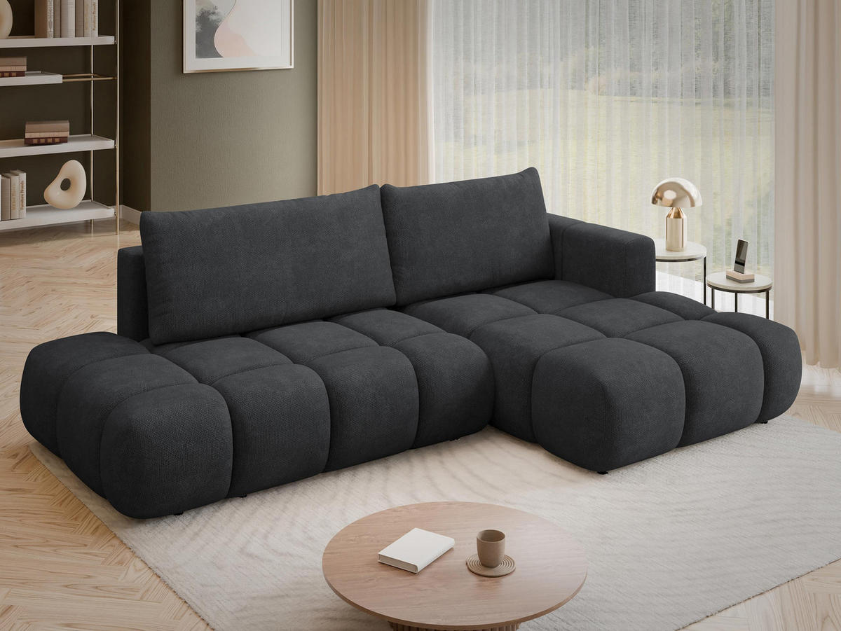 ECKSOFA Soffi, Seite: Rechts - Dunkelgrau/Schwarz, Holz/Kunststoff (283/166cm) - MIRJAN24