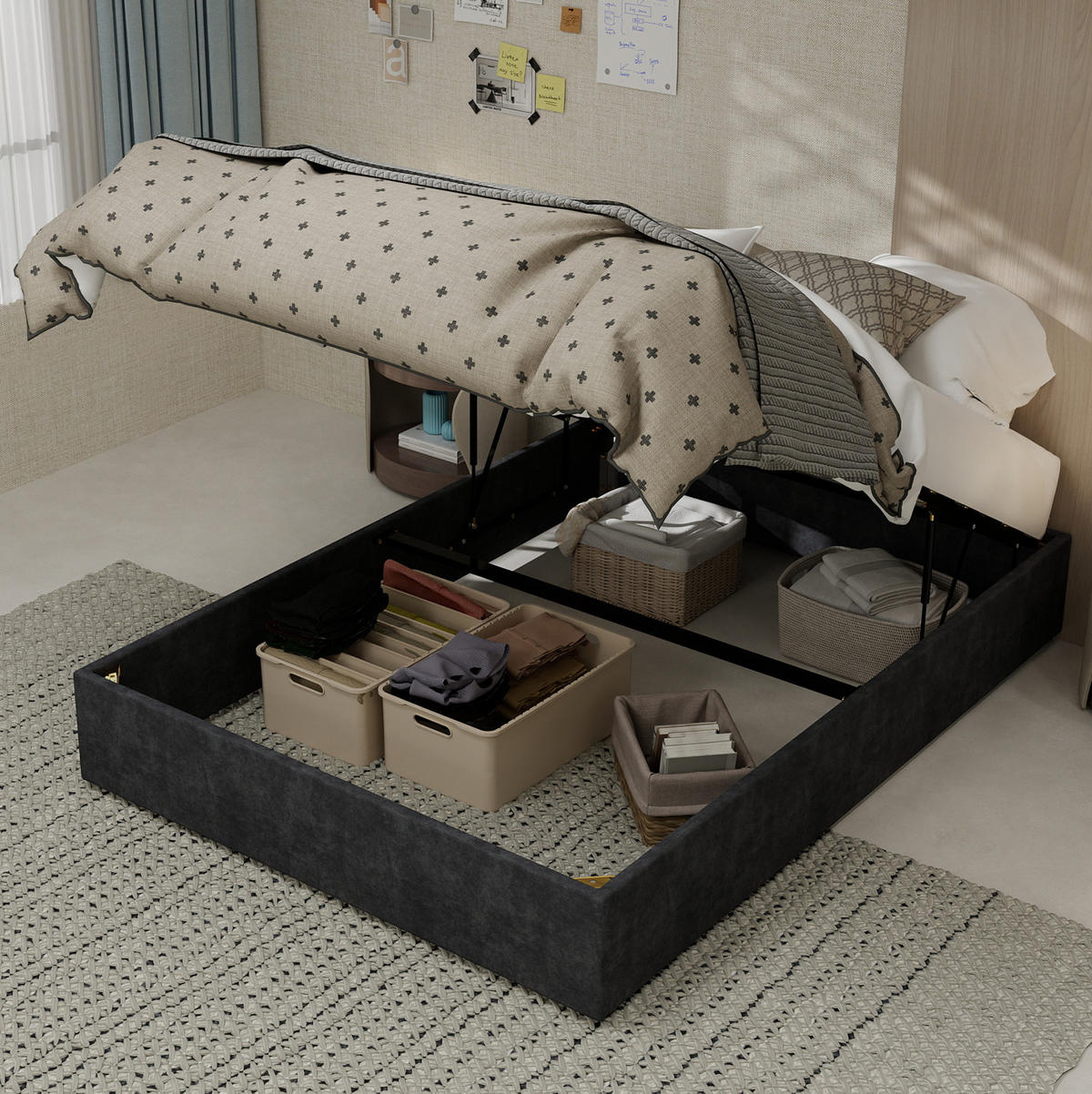 POSTEĽNÝ rám 140/200 cm sivý s plynovým zdvihom z látky a kovu - sivá, textil (140/200cm) - OKWISH