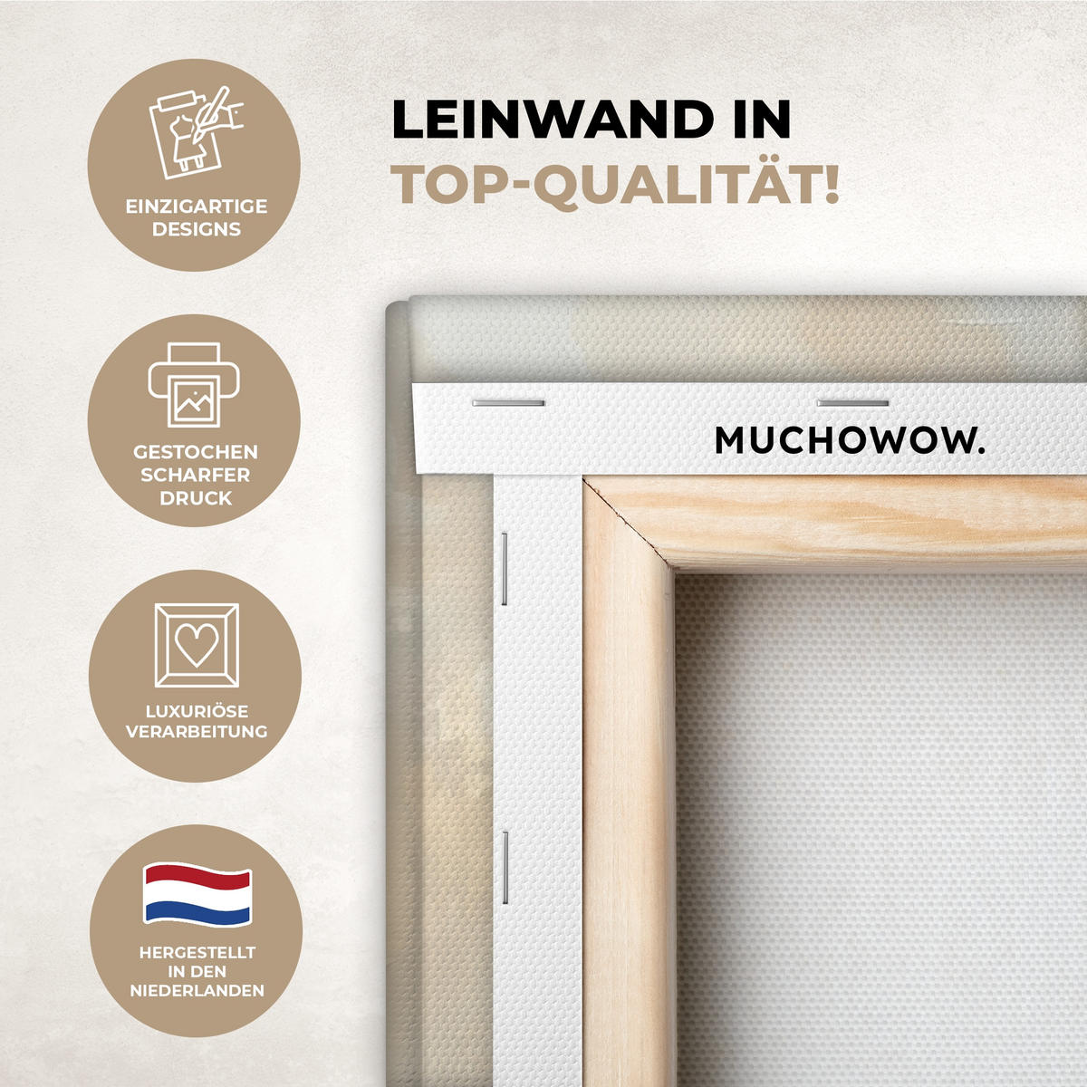 LEINWANDBILD Hase - Ohren - Braun Deko Wohnzimmer 20x20 cm - Beige, Textil (20/20cm) - MuchoWow