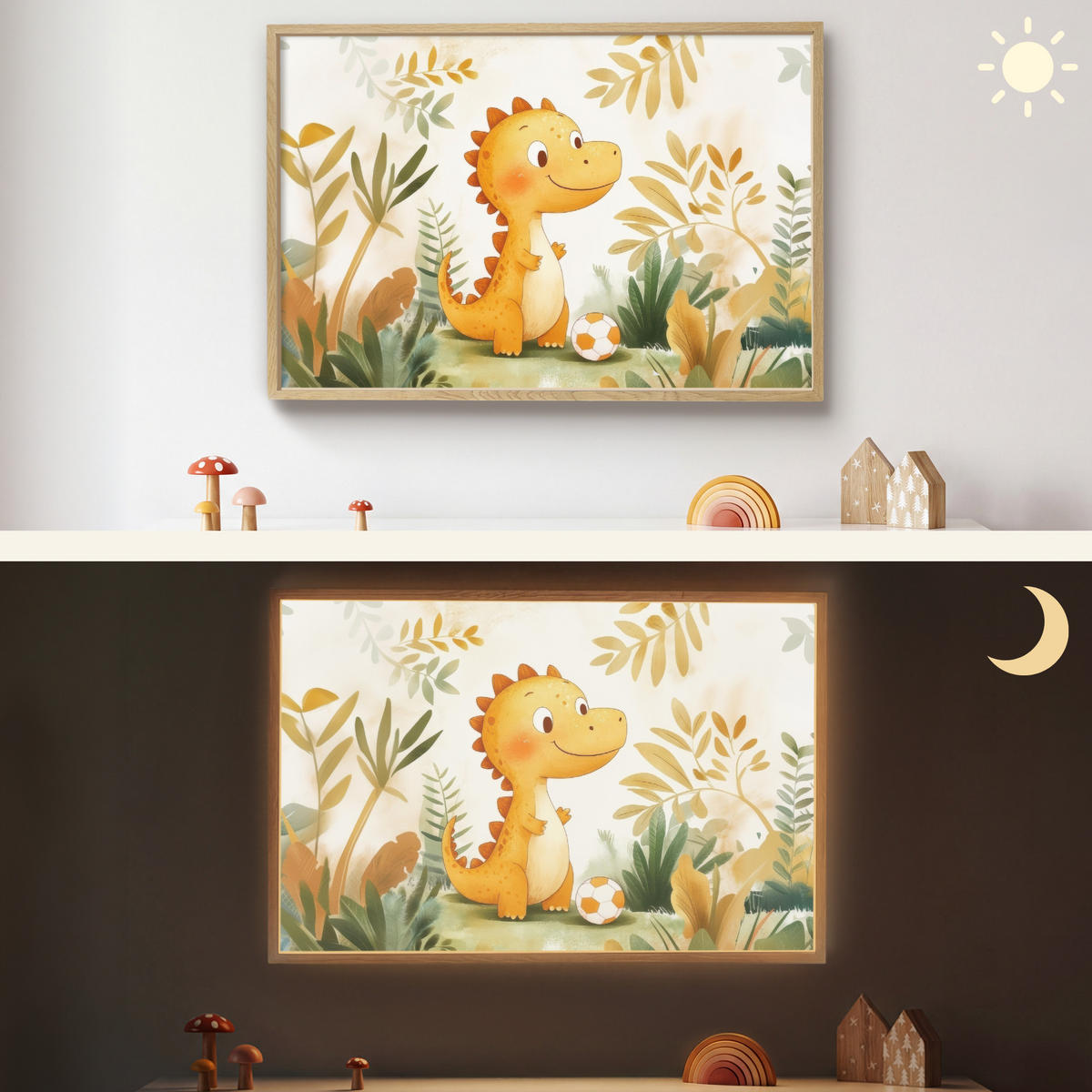 NÁSTĚNNÁ LAMPA S AKUMULÁTOREM Dino - Fotbal - Orange 90x60 cm - béžová, kompozitní dřevo (90/60/8cm) - OnlyWow