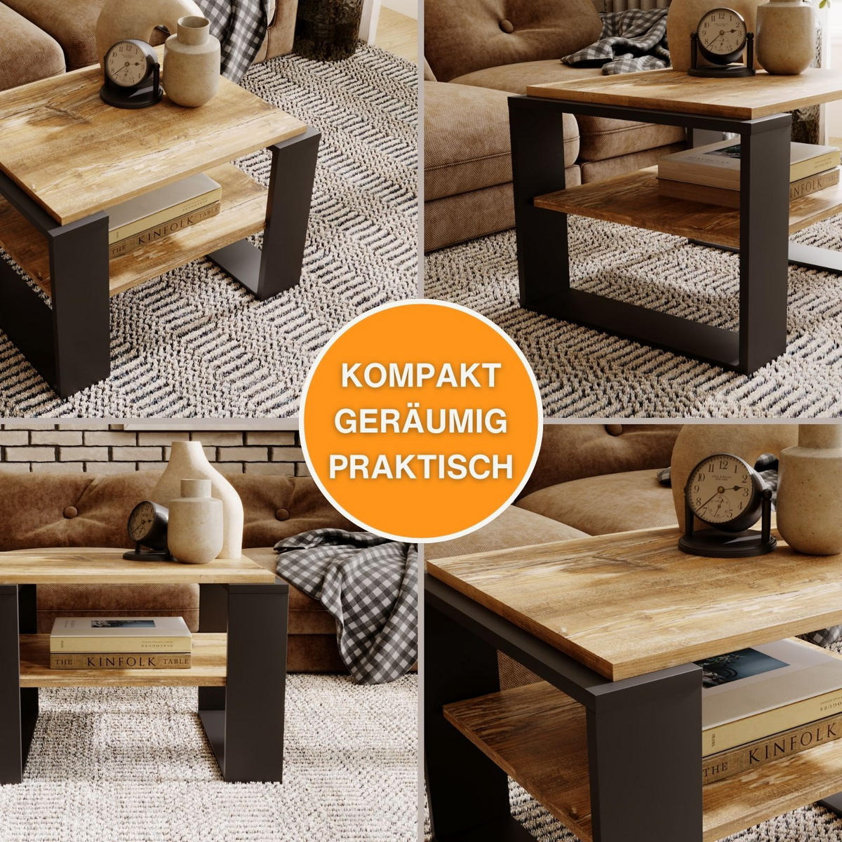 COUCHTISCH Holzwerkstoff rechteckig stabil Kiefer Milford 44/54/63cm - Kiefer Milford/Schwarz, Holzwerkstoff (54/63/44cm) - CraftPAK