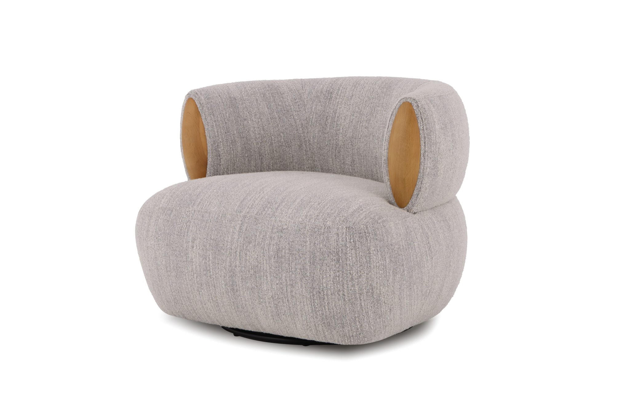 DREHSESSEL Theo, Natur Massiveiche + grauer Stoff - Grau, Holz (91/71/86cm) - WOODEK