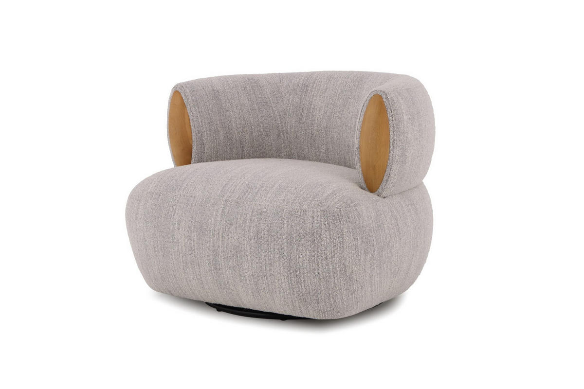 DREHSESSEL Theo, Natur Massiveiche + grauer Stoff - Grau, Holz (91/71/86cm) - WOODEK