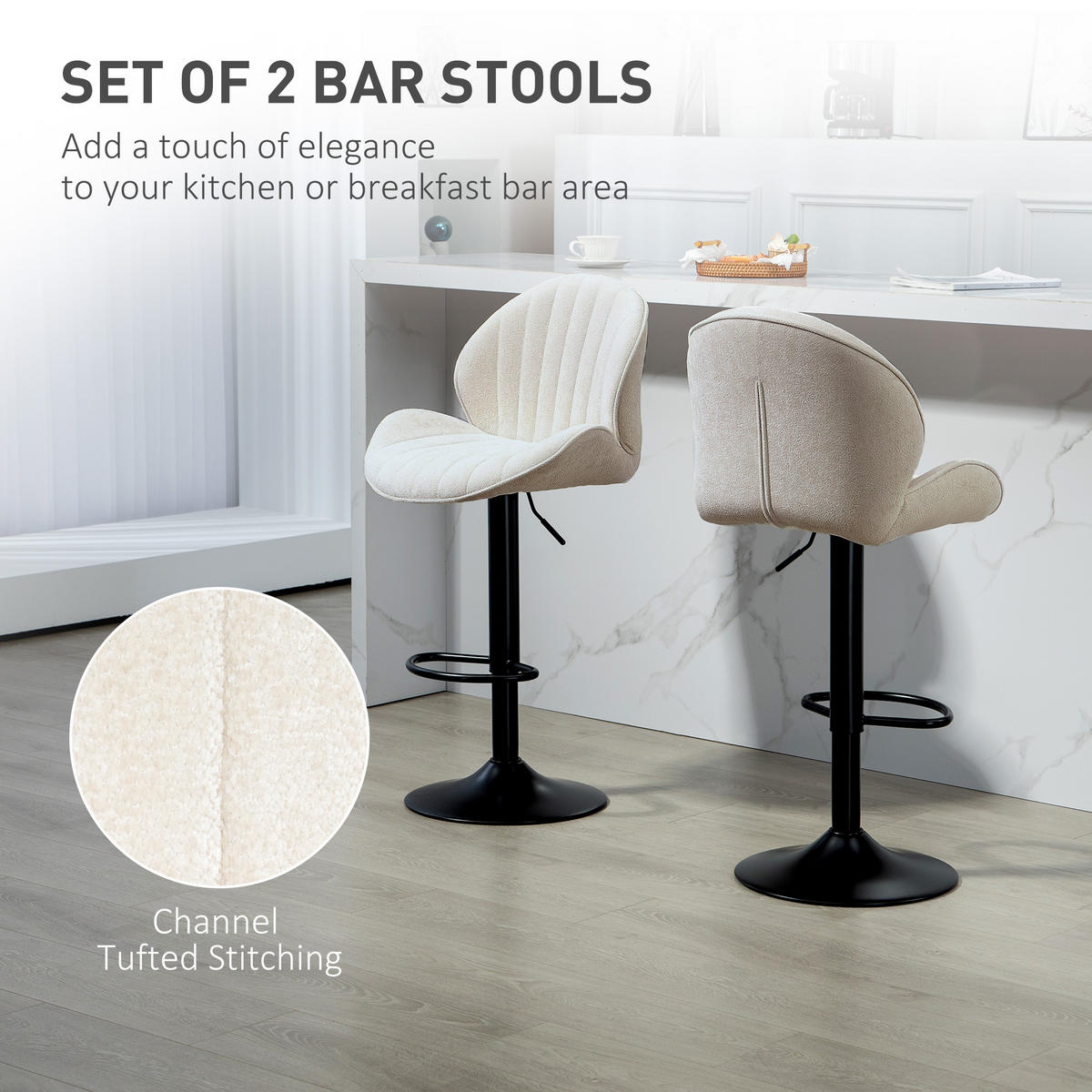 BARHOCKER 2er Set Polyester Stahl Beige - Beige/Schwarz, Textil/Metall (48/115/50cm) - HOMCOM