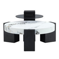 COUCHTISCH 2er-Set rund 61/44 cm Marmor-Optik Schwarz - Weiß, Glas (61/61/39cm) - Meubliv
