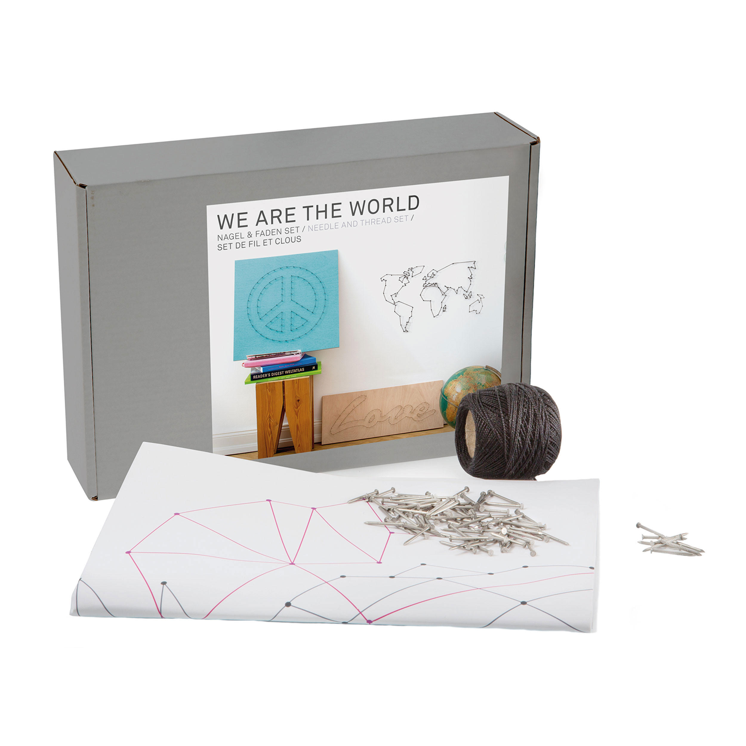 WANDBILD Bastelset We Are The World Nagel & Faden Set - Multicolor, Naturmaterialien (84/1/60cm)
