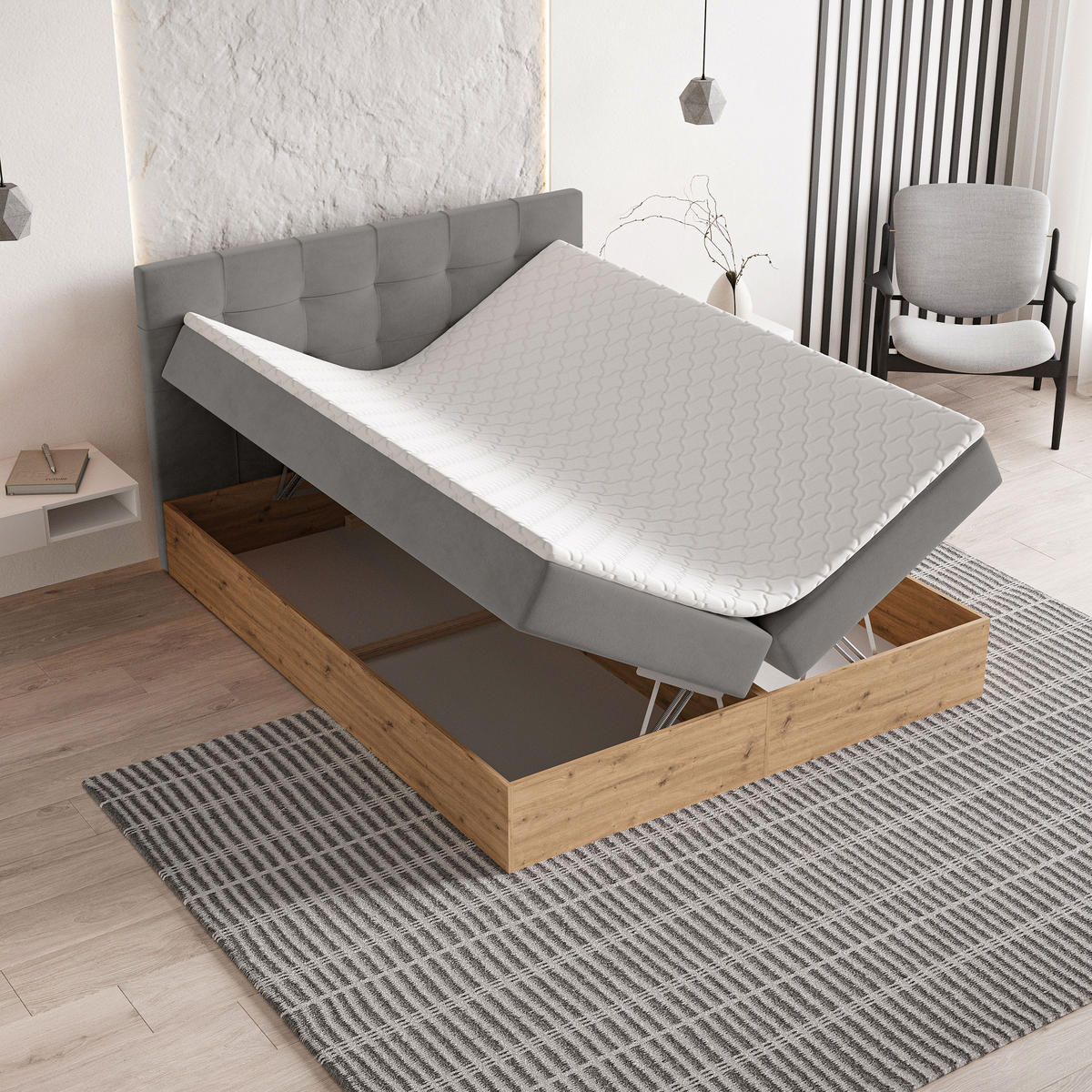BOXBETT MOLVEN 160x200 cm mit Matratze und Topper - Grün - Grün, Holz (160/200cm) - MASSENO