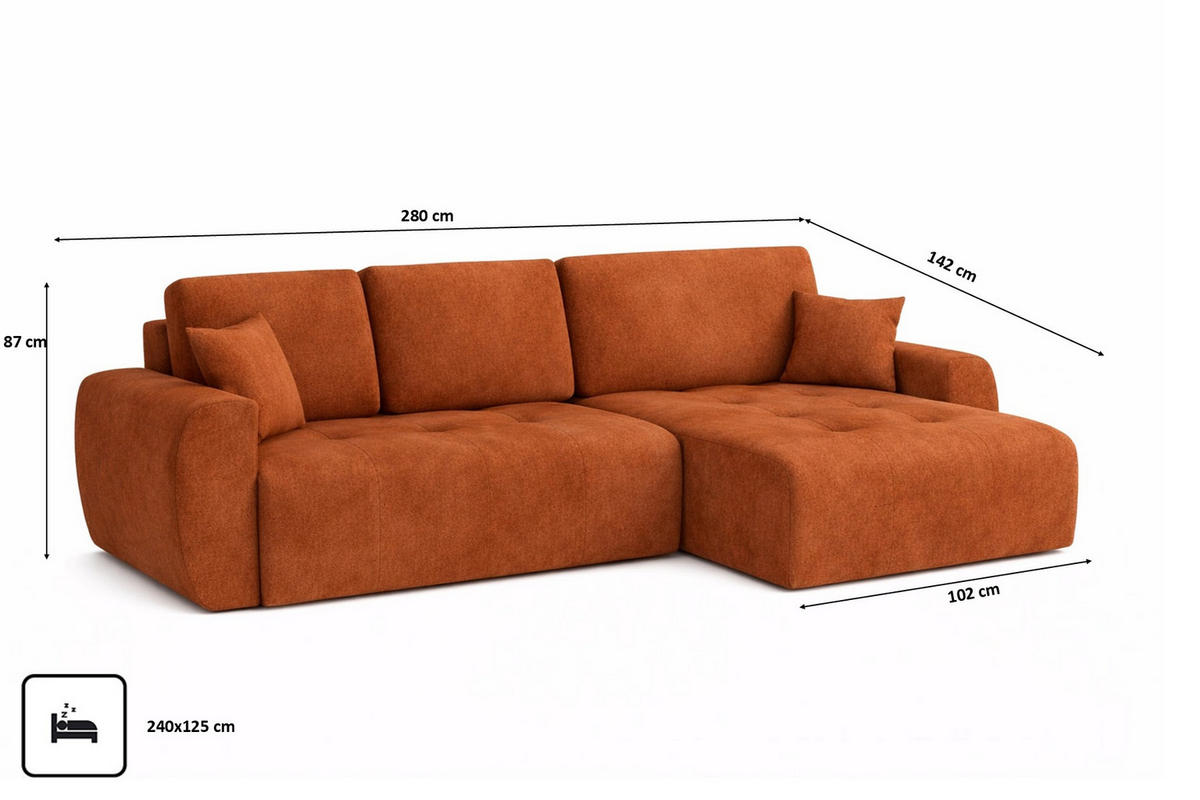 ECKSOFA Mit Schlaffunktion Und Bettkasten L-Form Ivo XL, Veloursstoff Salvador, Braun, Rechts - Braun, Holz (280/142cm) - Kaiser Möbel