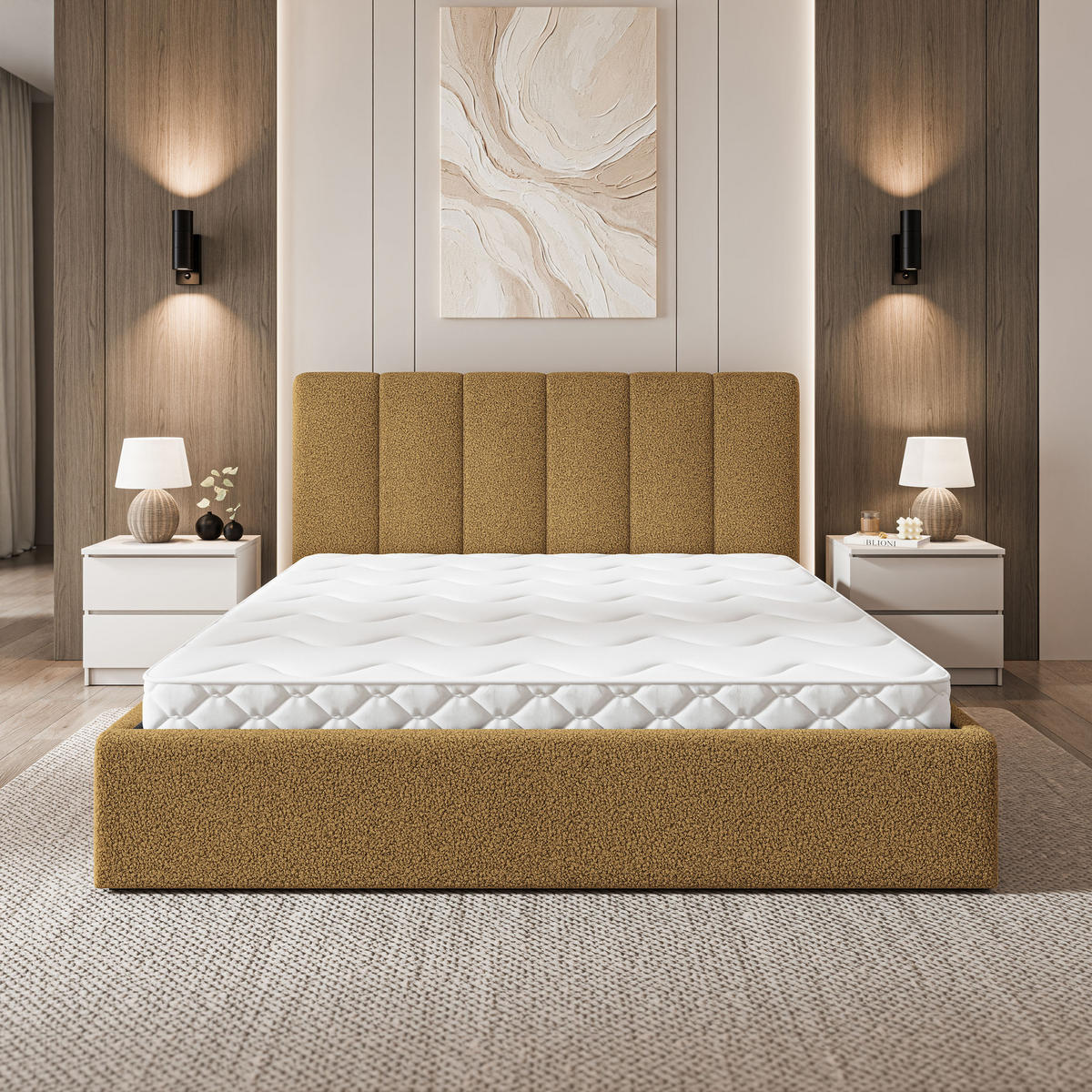 ČALOUNĚNÁ Postel NEMIS 160x200 cm Medová - med, kompozitní dřevo/textil (160/200cm) - MASSENO