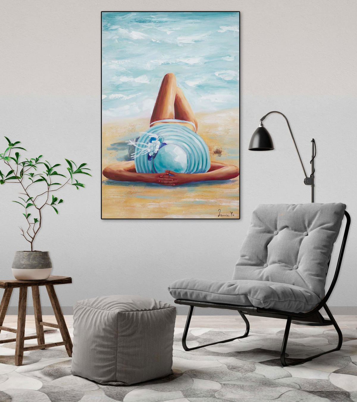 ACRYLBILD HANDGEMALT 60/90 cm - Blau/Beige, Holz/Textil (1.36/90cm) - KUNSTLOFT