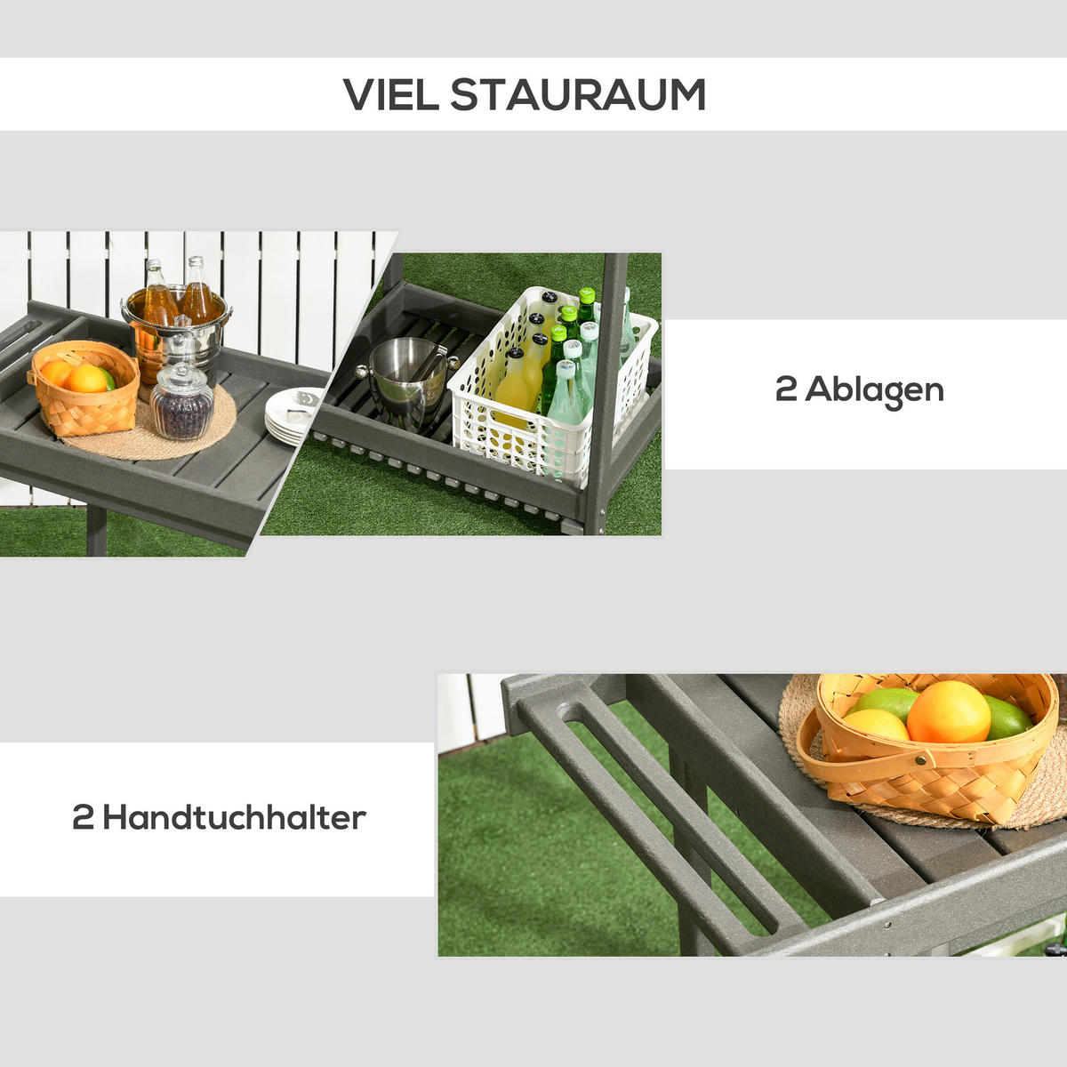 SERVIERWAGEN, HDPE, Dunkelgrau - Dunkelgrau, Kunststoff (50/80/87cm) - Outsunny