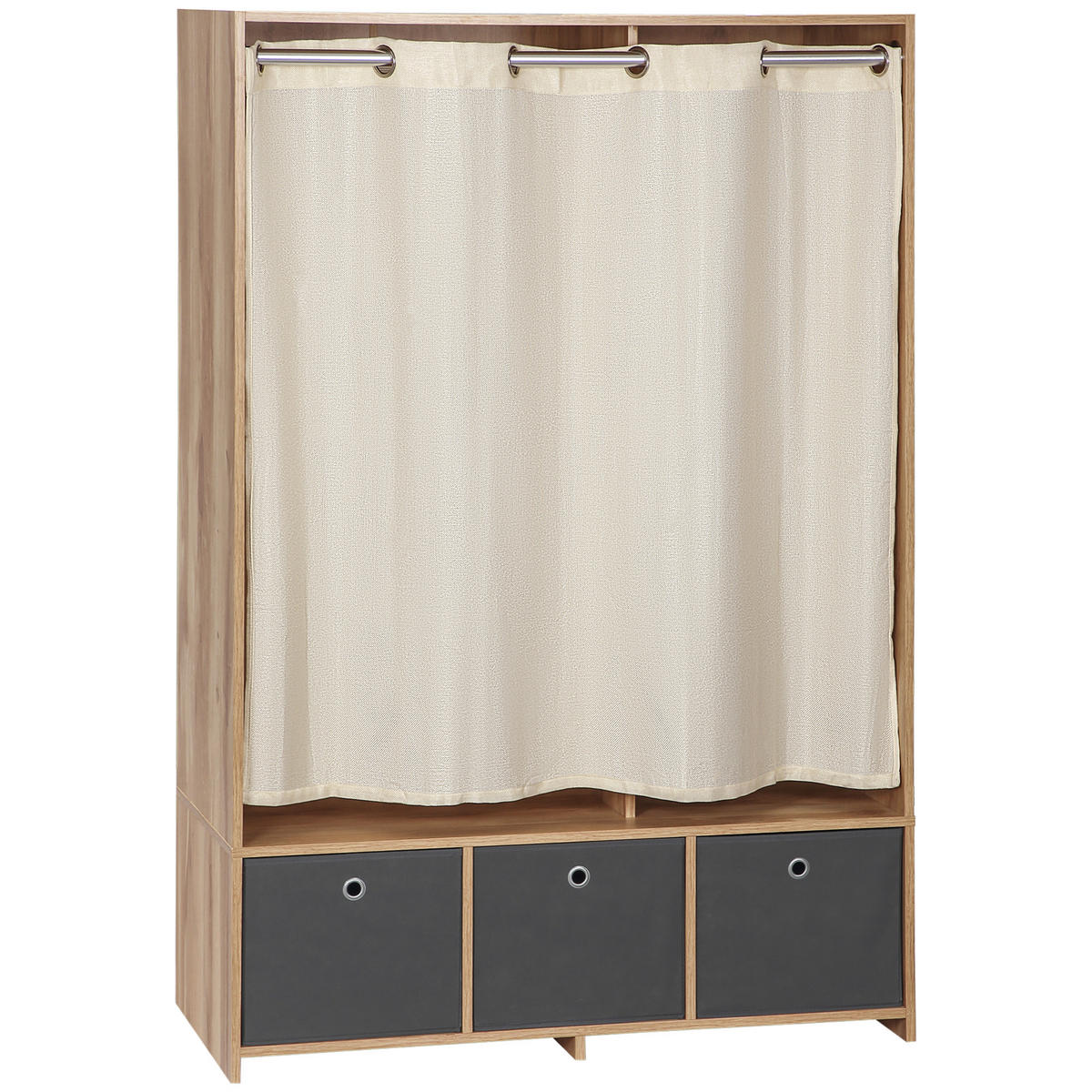 KLEIDERSCHRANK DE-17166 mit Kleiderstange & 3 Stoffschubladen Natur - Naturfarben, Holzwerkstoff (48/160/105cm) - ComfortXL