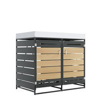MÜLLTONNENBOX mit Pflanzkasten 2 Fächern Holzoptik Belüftung Schloss Eisen Wetterfest - Grau, Metall (131/120/79cm) - PARAFTA HOME