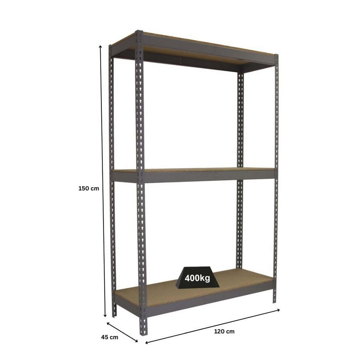 SCHWERLASTREGAL MID WOOD YETI THREE | HxBxT 150x120x45cm | Fachlast 400kg | Grau - Grau, Metall (120/150/45cm) - PROREGAL