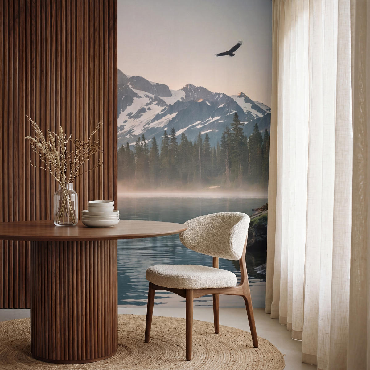 TAPETE - Berge - Wasser - Bäume - 120x240 cm - Multicolor, Papier (120/240cm) - OnlyWow